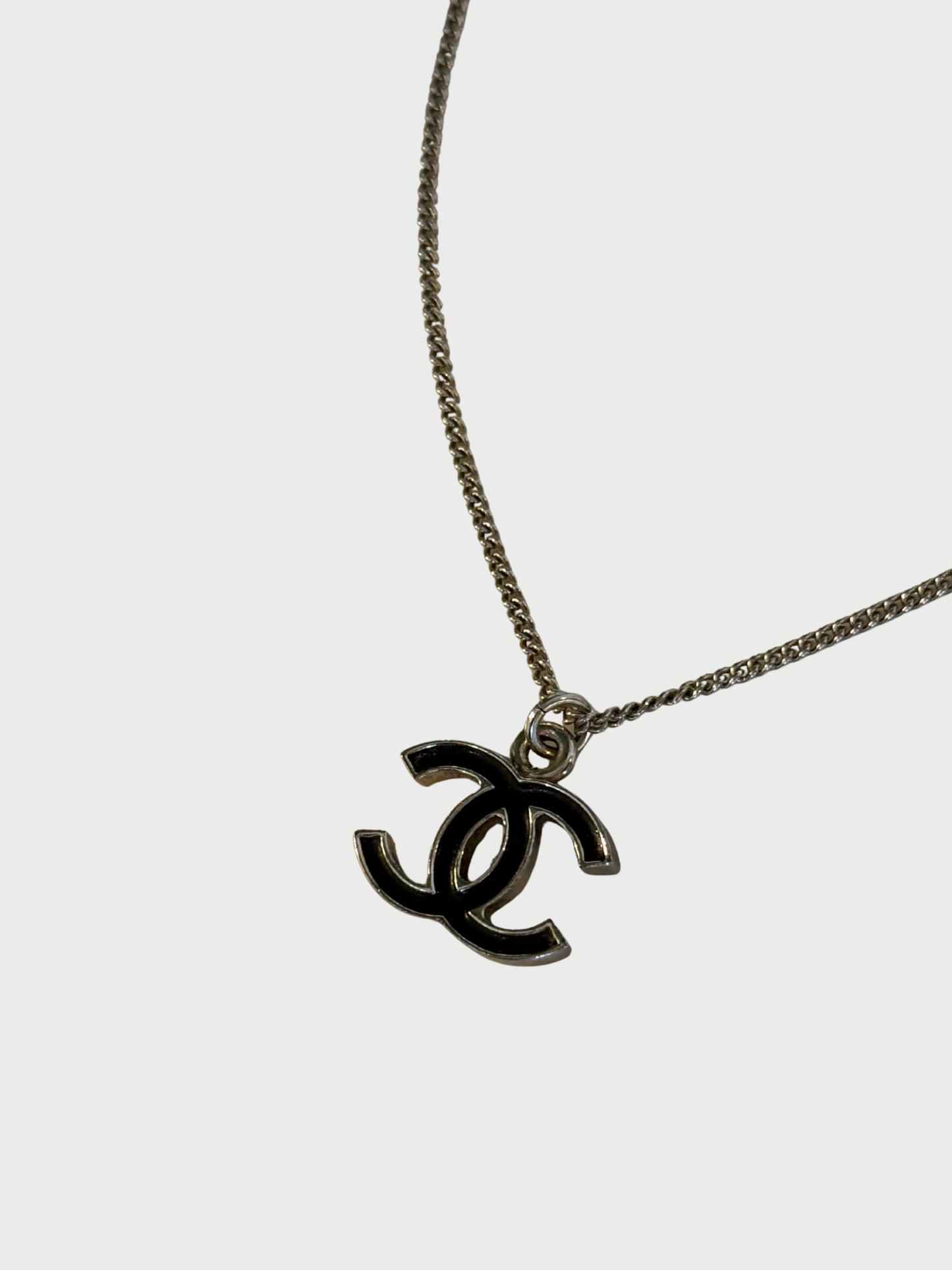 Chanel 2000s Black Enamel CC Pendant Necklace