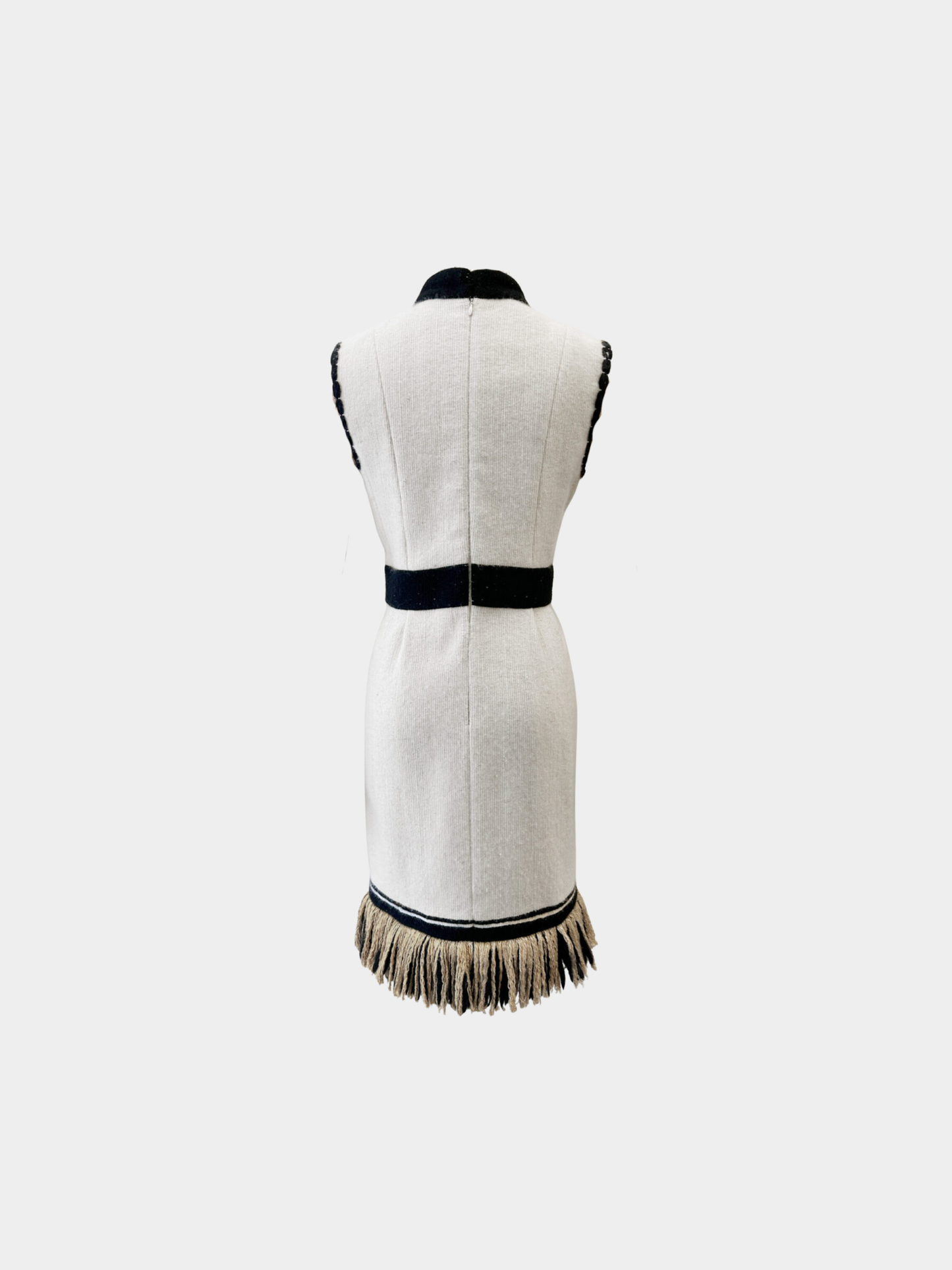 Chanel 2010 Beige Cashmere Silk Fringe Trim Dress
