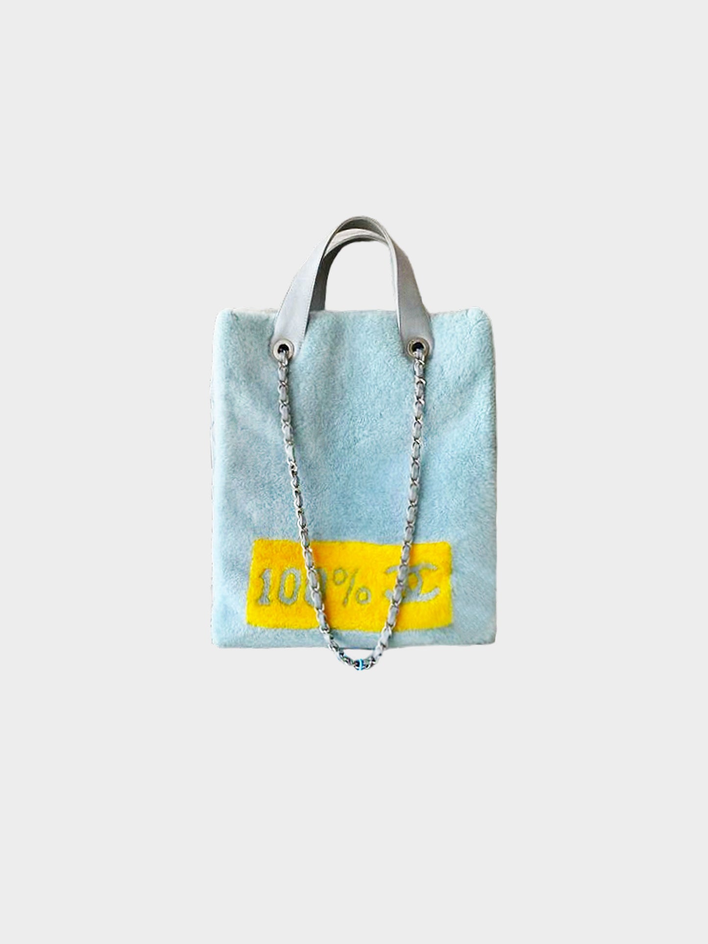 Chanel FW 2014 Rare Light Blue Shearling Supermarket Pop-Art Tote Bag