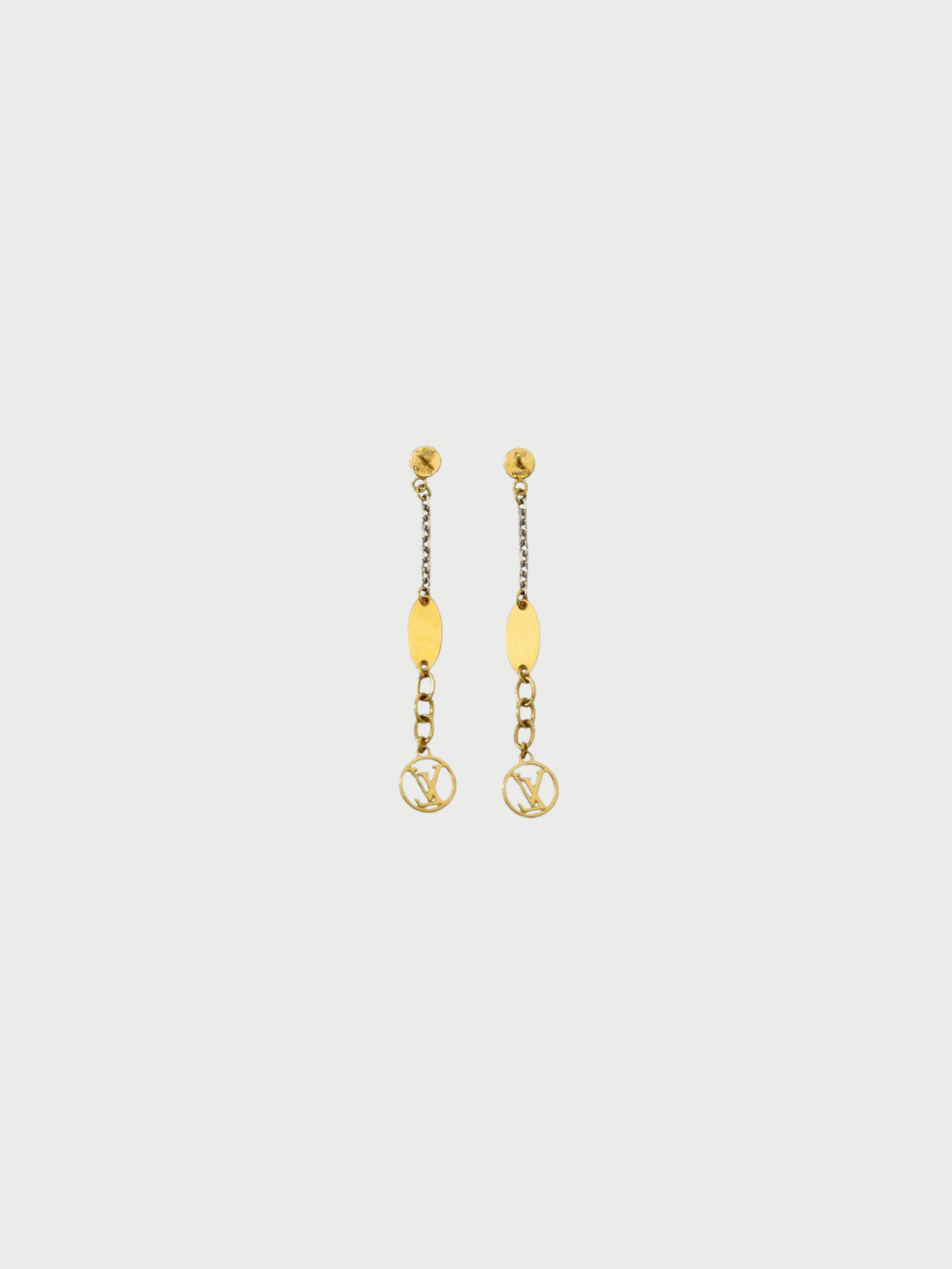 Louis Vuitton 2000s Silver Gold Plated Metal Logomania Earrings