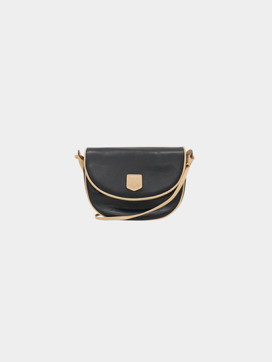 Celine 1990s Ivory and Navy Macadam Blazon Leather Shoulder Bag
