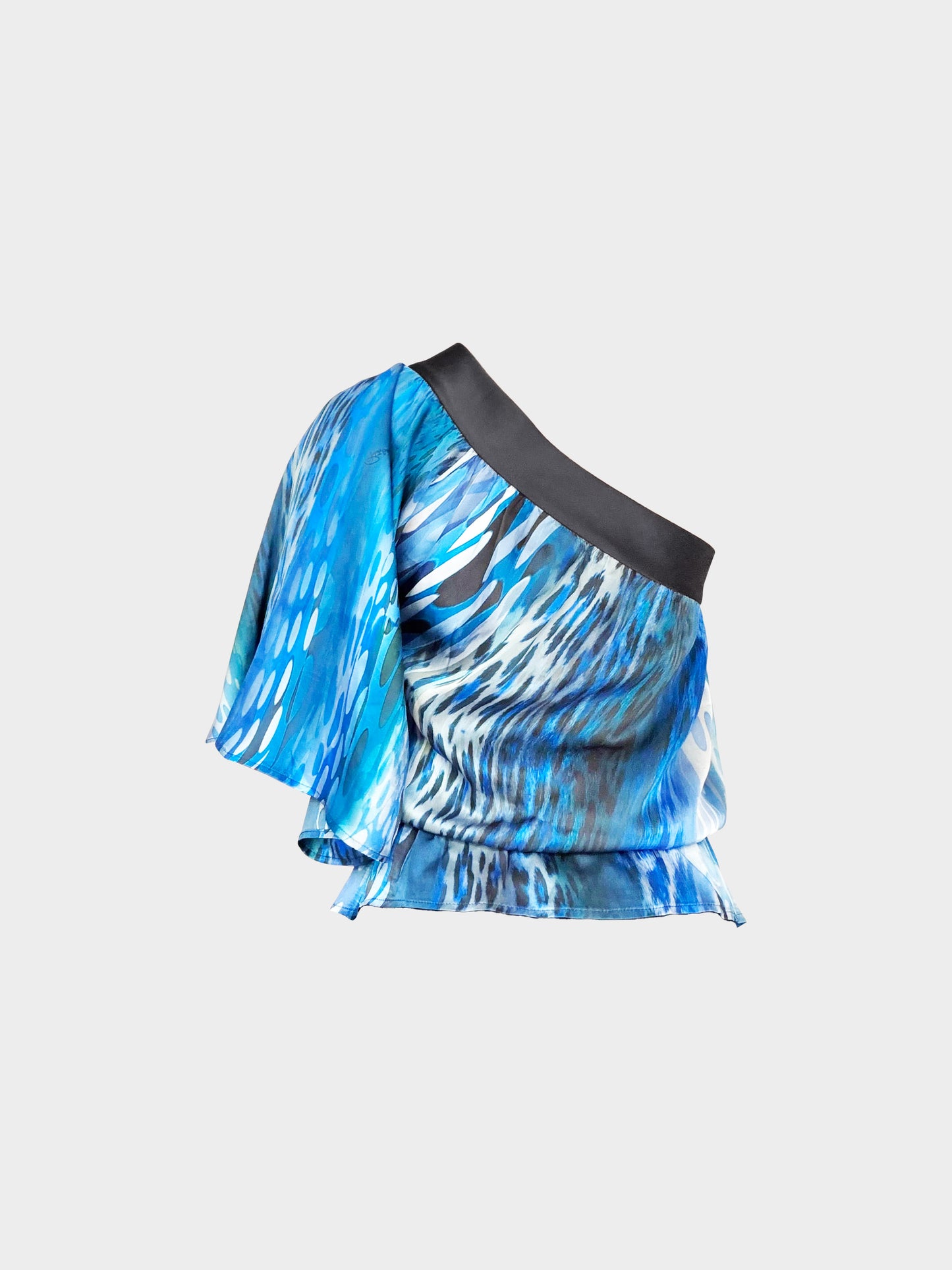 Roberto Cavalli 2000s Blue Abstract All-over Print Asymmetrical Top
