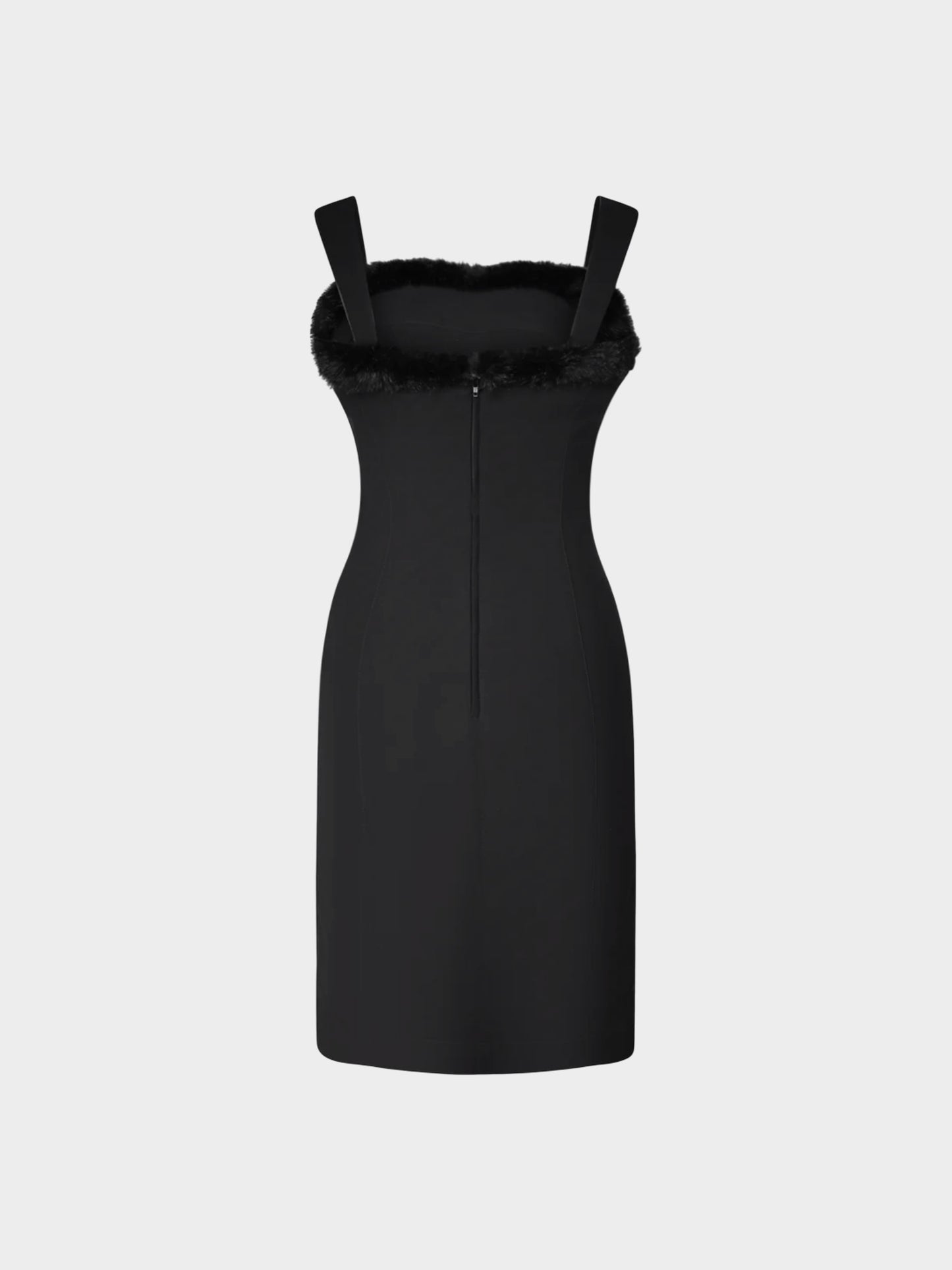Thierry Mugler 1998 Black Fitted Fur-trimmed Dress