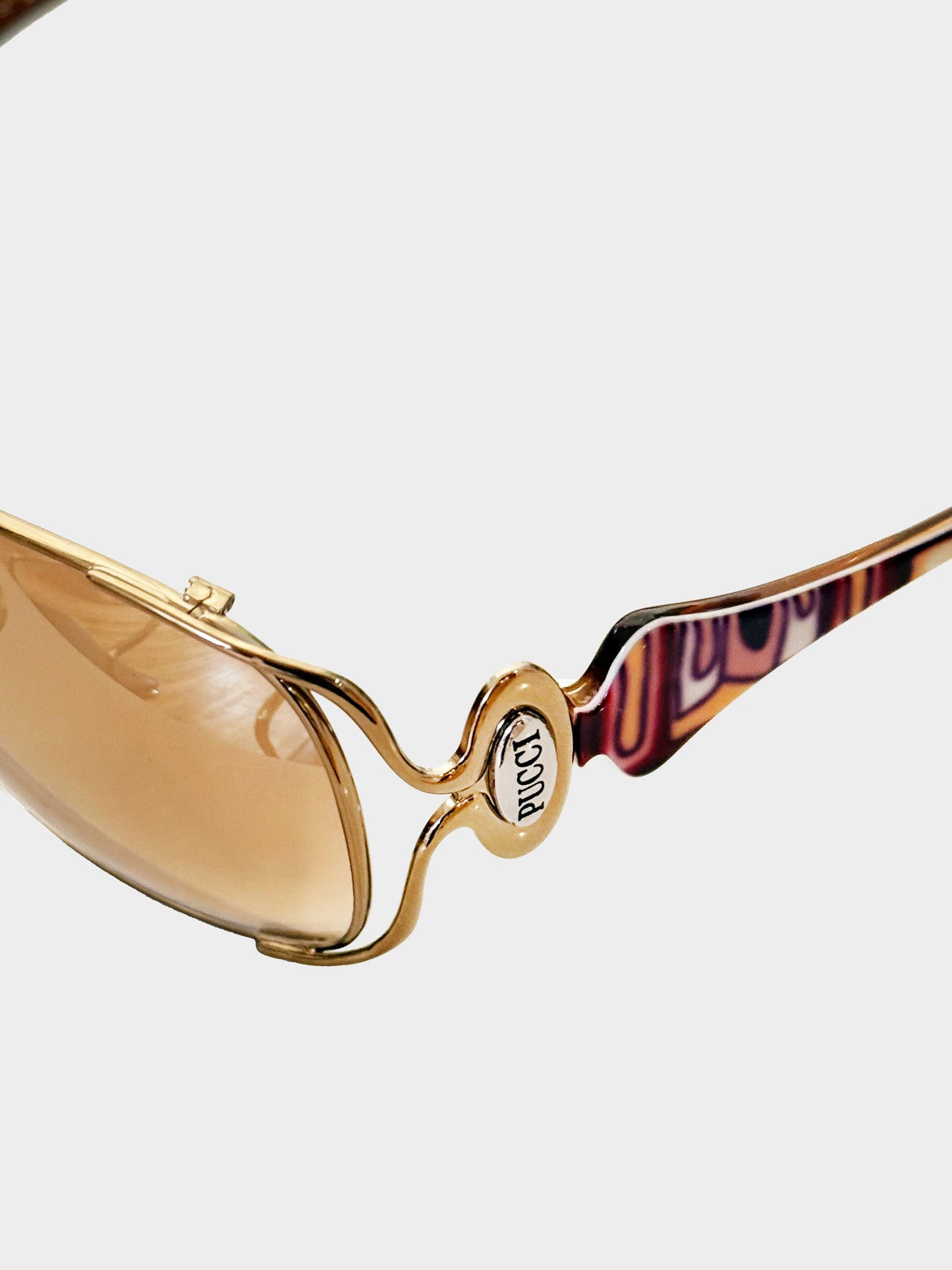 Emilio Pucci 2000s Gold and Brown Aviator Sunglasses