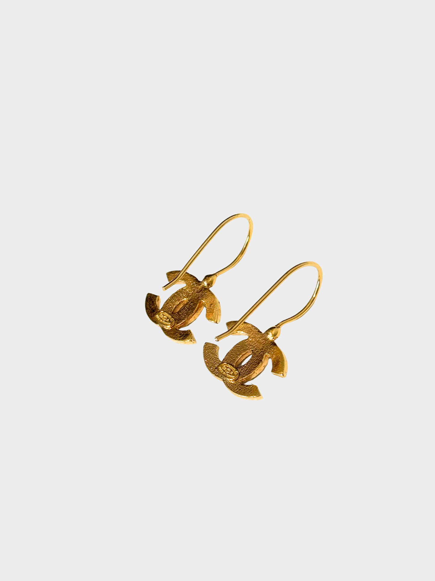 Chanel 2000s Gold Crystal Mini CC Drop Hook Earrings