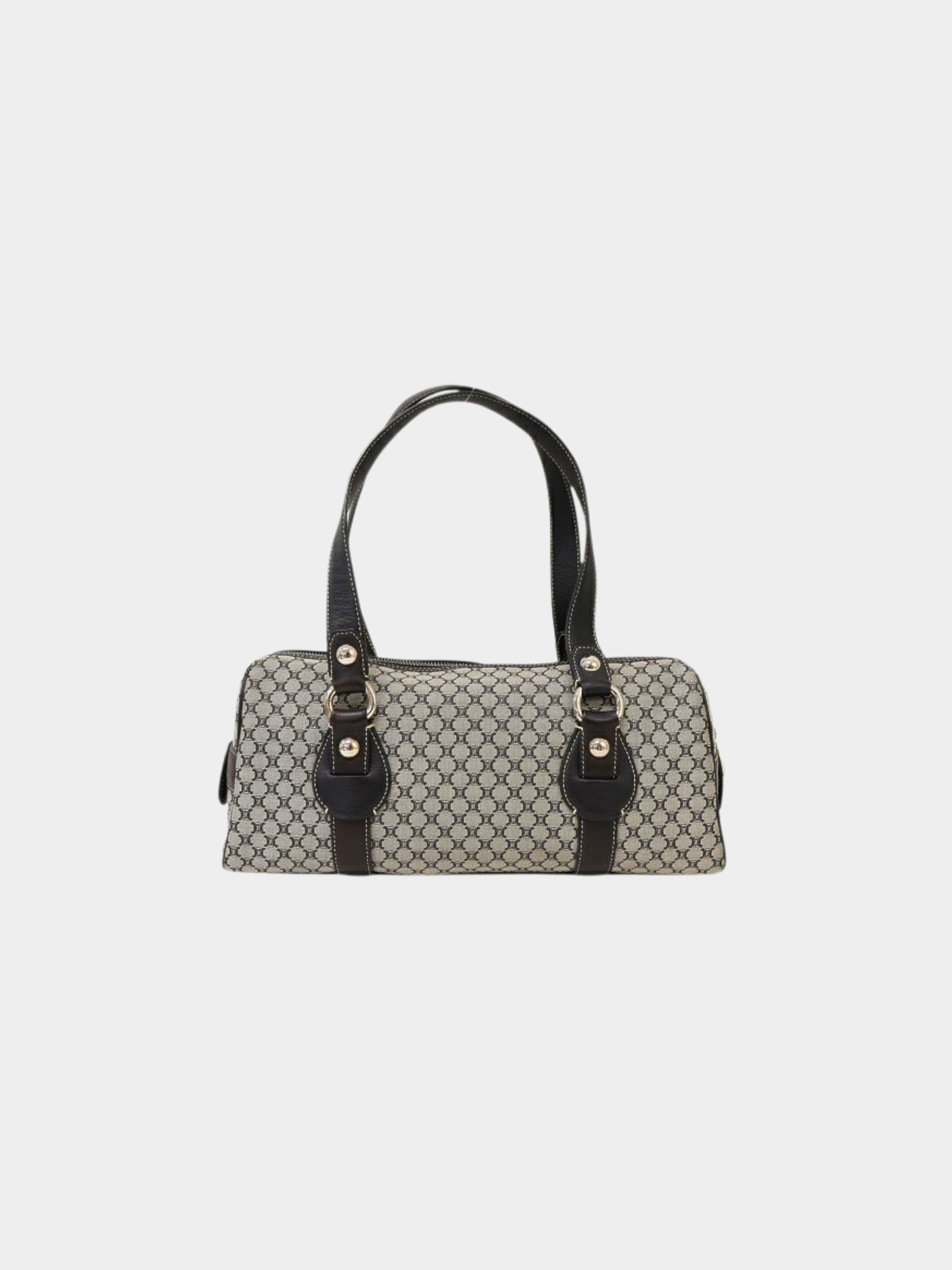 Celine 1990s Black Green Macadam Canvas Shoulder Bag