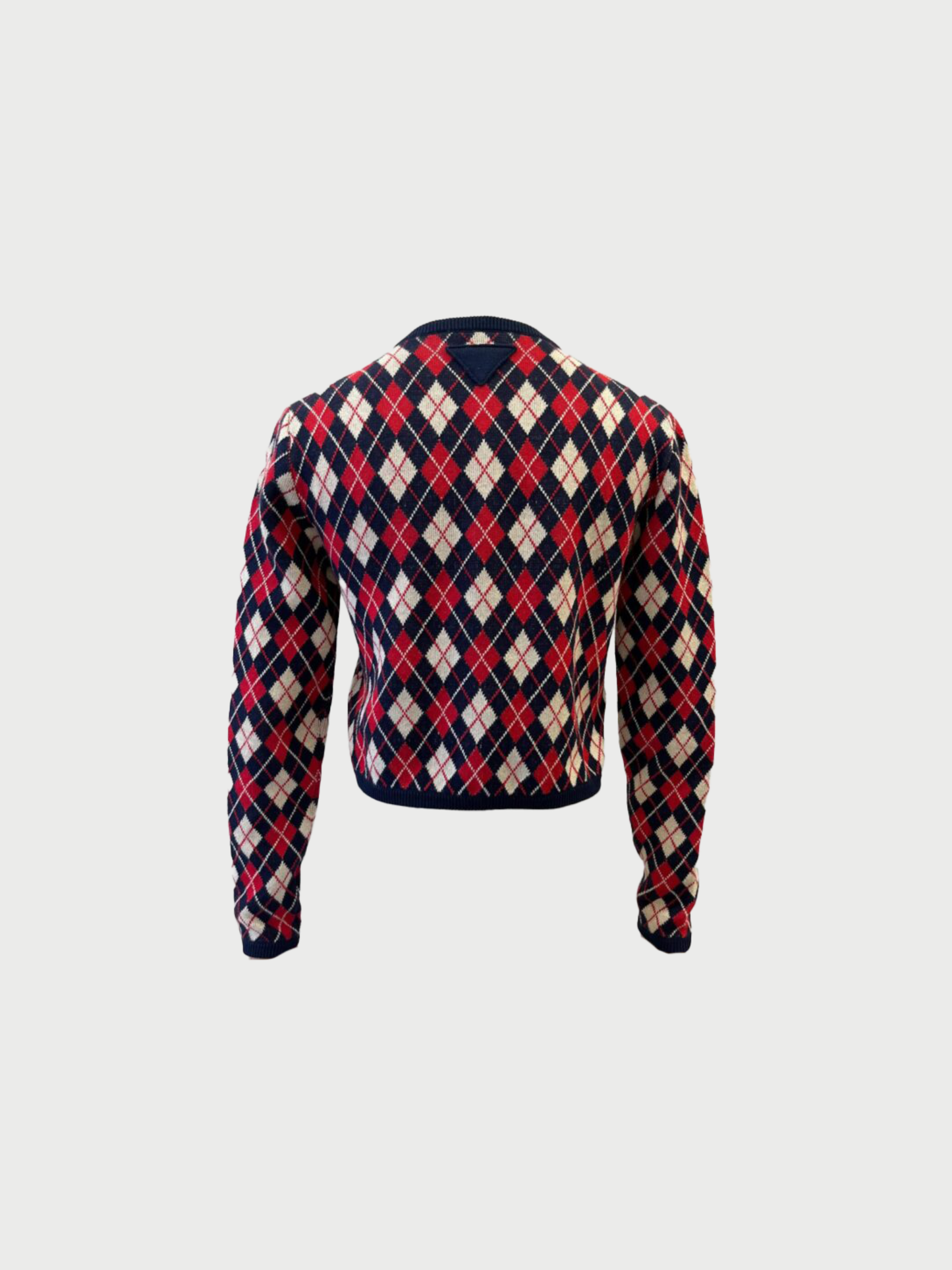 Prada 2020s Cream Navy Red Cotton Argyle Intarsia Cardigan
