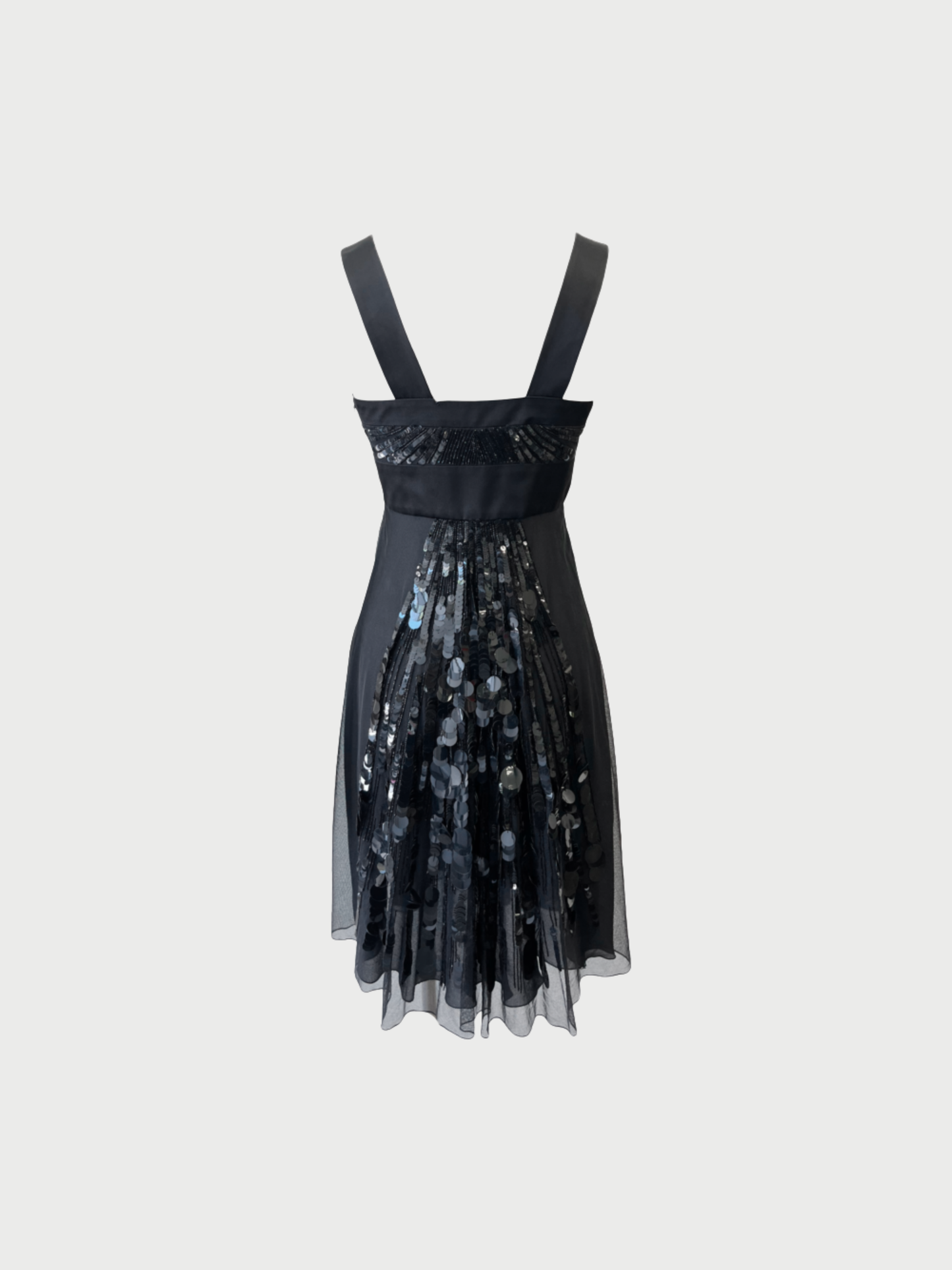 Versace 2000s Black Tulle Paillette Cocktail Dress