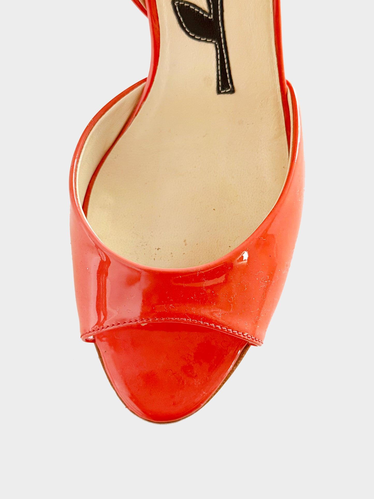 Prada SS 2008 Orange Patent Leather Peep-toe Flower Heels