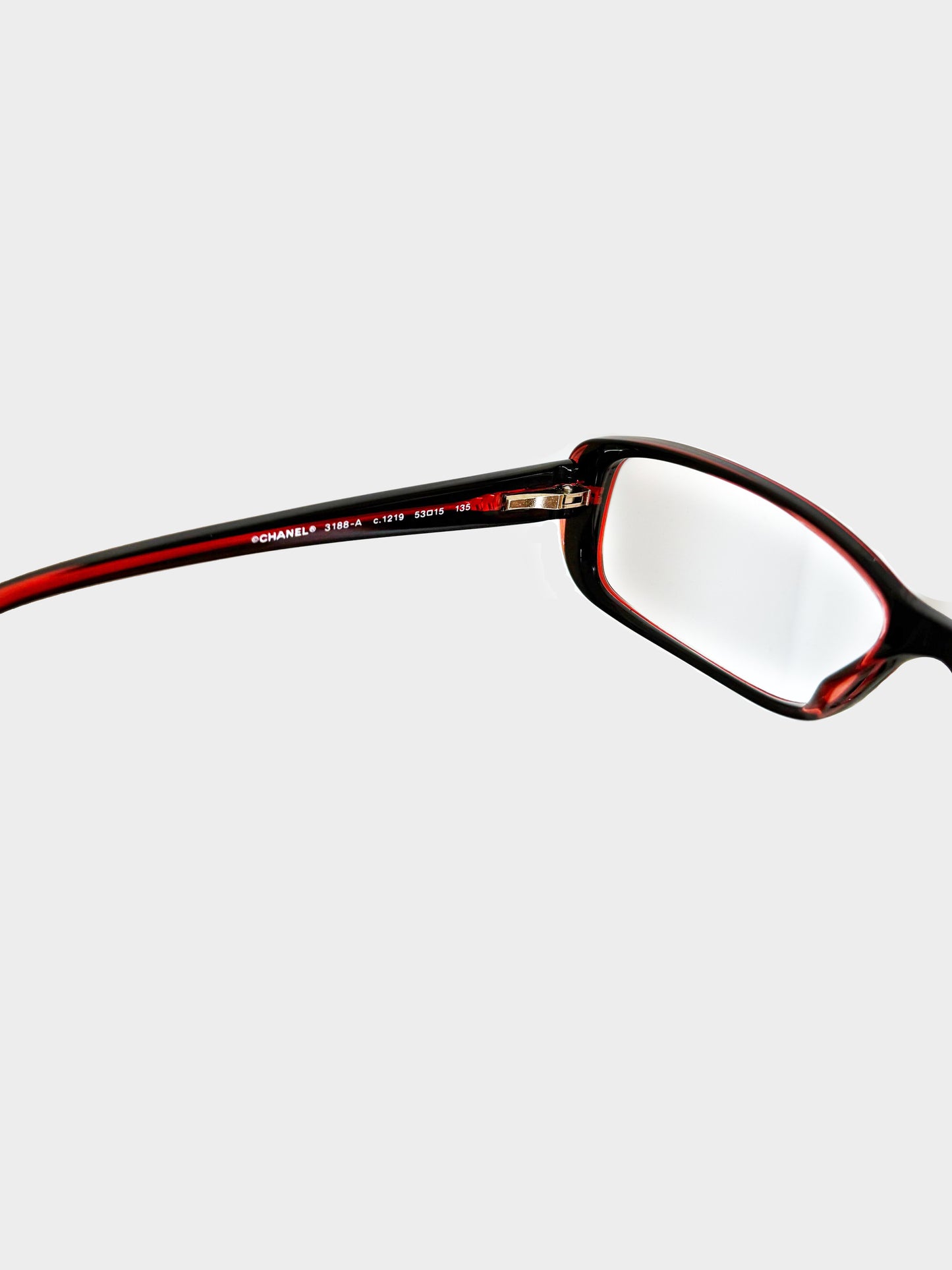 Chanel 2000s Black and Red Rectangular Narrow Glasses