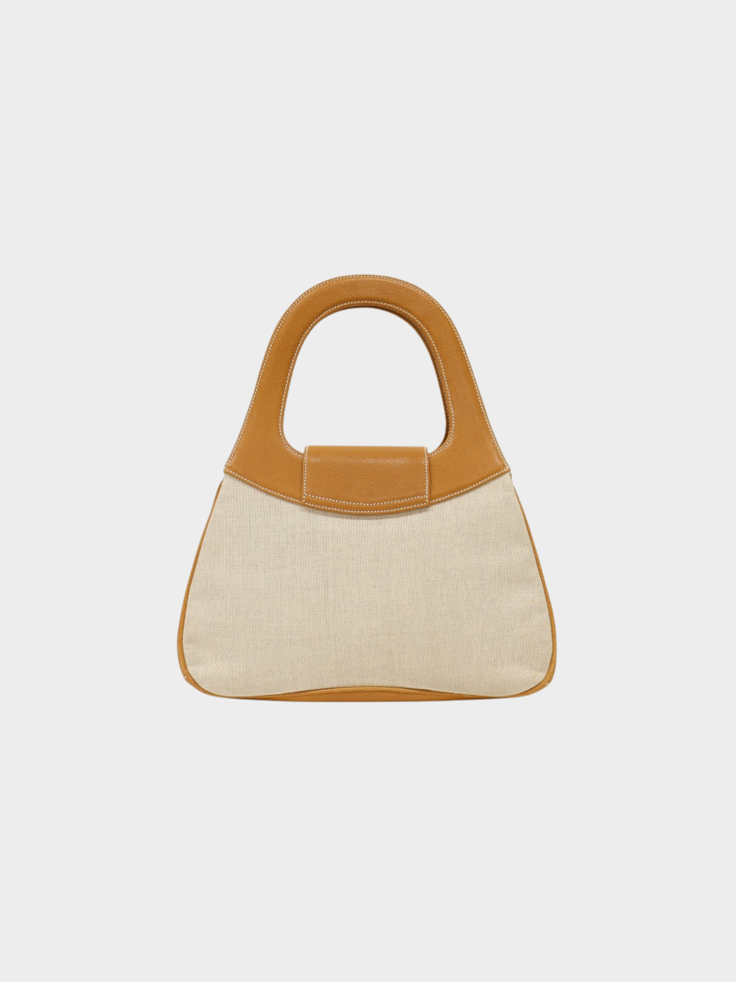 Gucci 2000s Ivory Brown Canvas Leather Bamboo Turn Lock Handbag