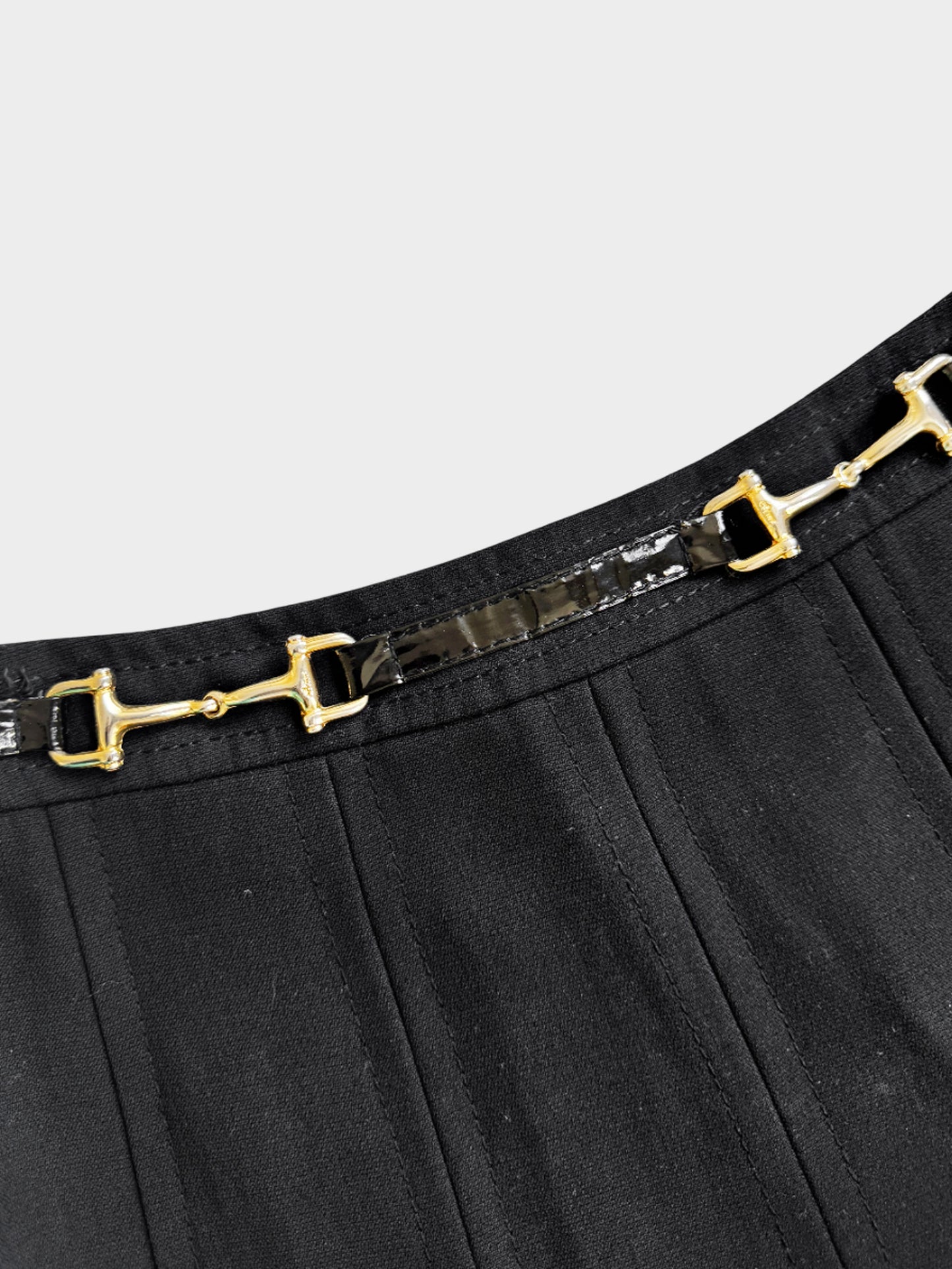Celine 1990s Black Pleated Horsebit Mini Skirt