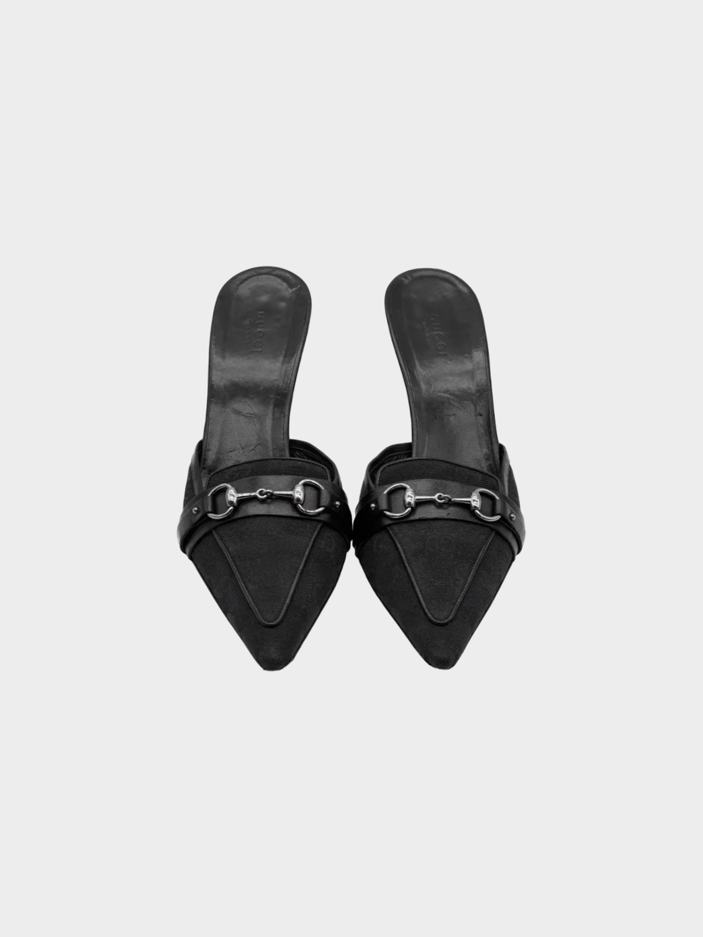 Gucci 2000s Black GG Horsebit Canvas Mules