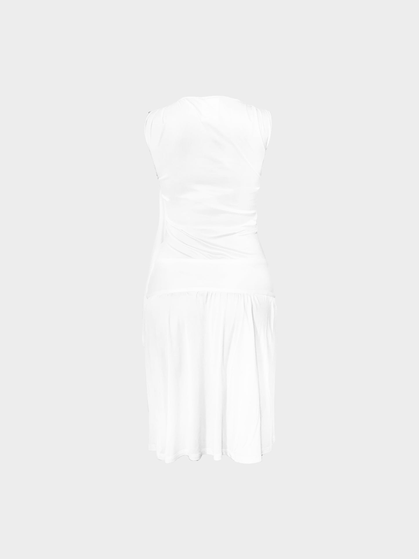 Versace 2000s White Acetate Gathered Detail Midi Dress