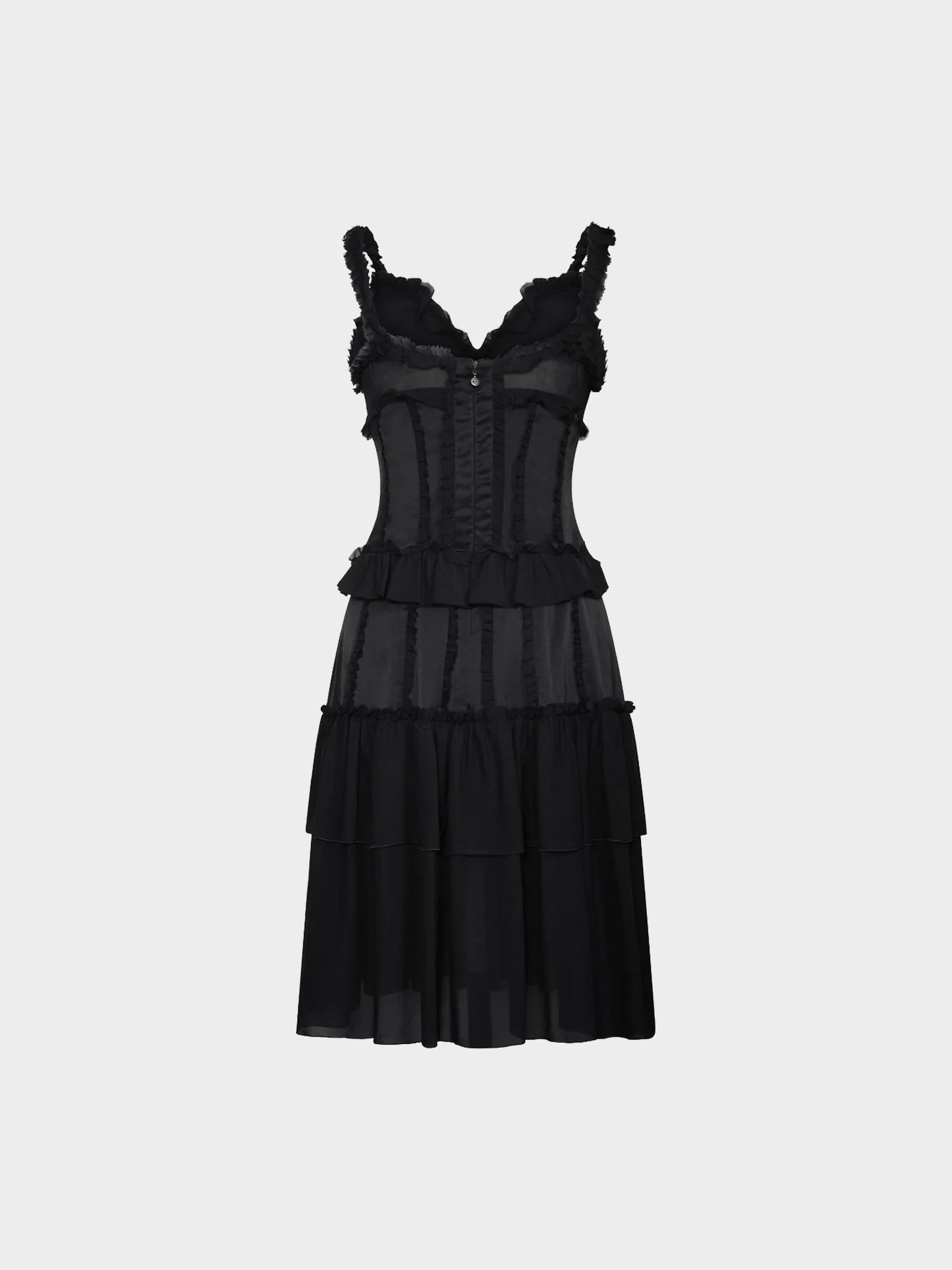 Roberto Cavalli SS 2006 Black Silk Ruffled Dress
