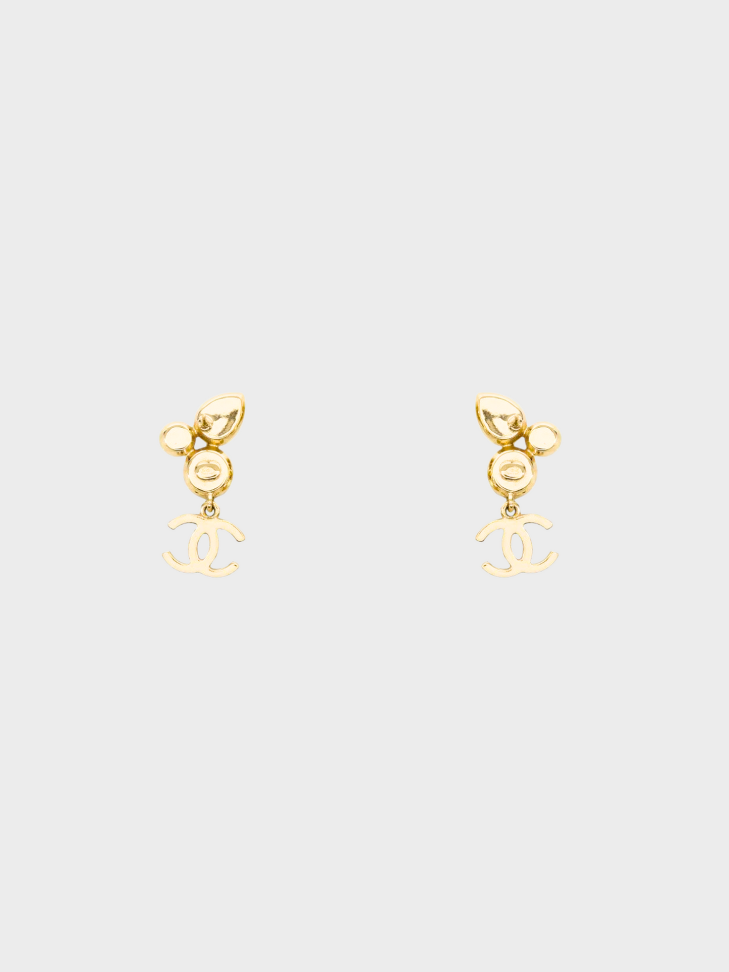 Chanel 2022 Gold Coco Rhinestone Pearl Hanging Earrings