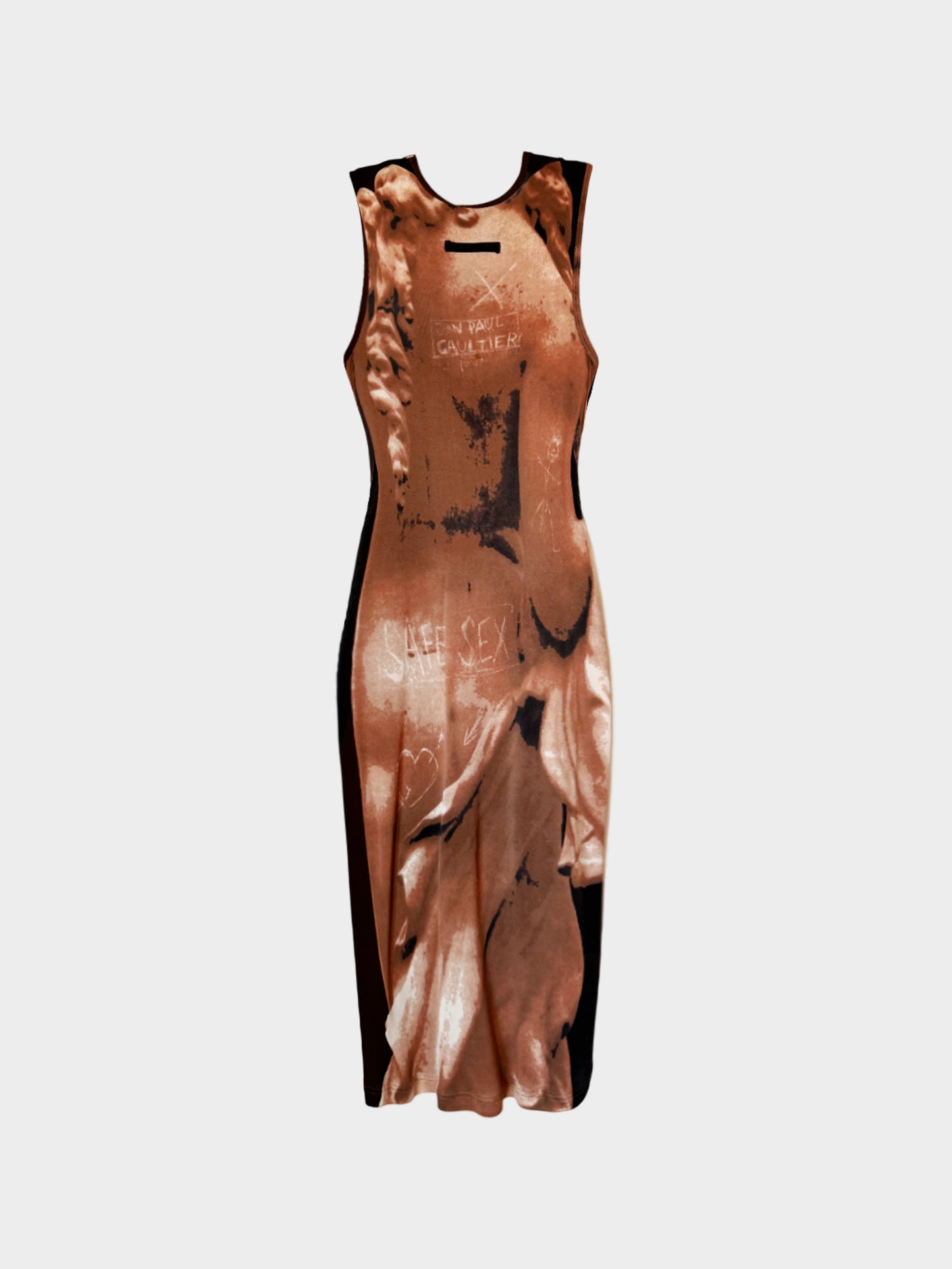 Jean Paul Gaultier SS 1999 Brown Trompe L'oeil Goddess Graffiti Dress