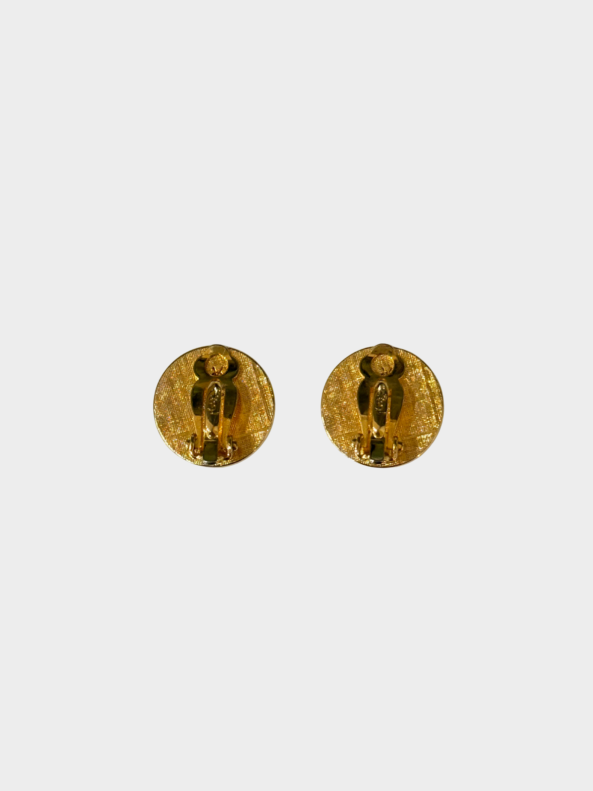 Celine 1990s Gold Faux Pearl Circle Logo Clip-On Earrings