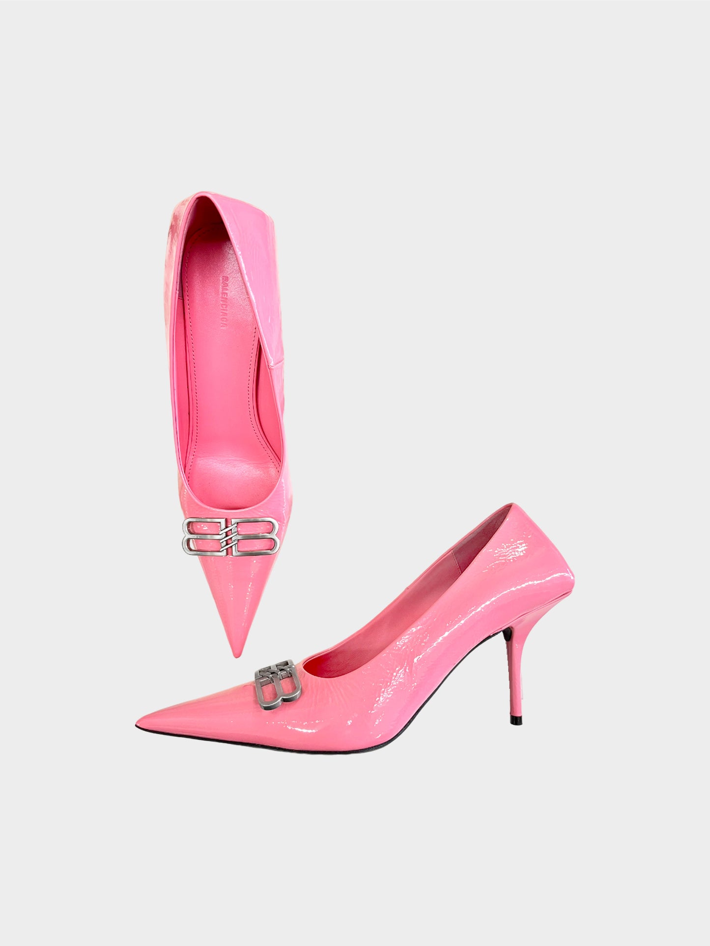 Balenciaga 2022 Pink Square Knife BB Leather Pumps