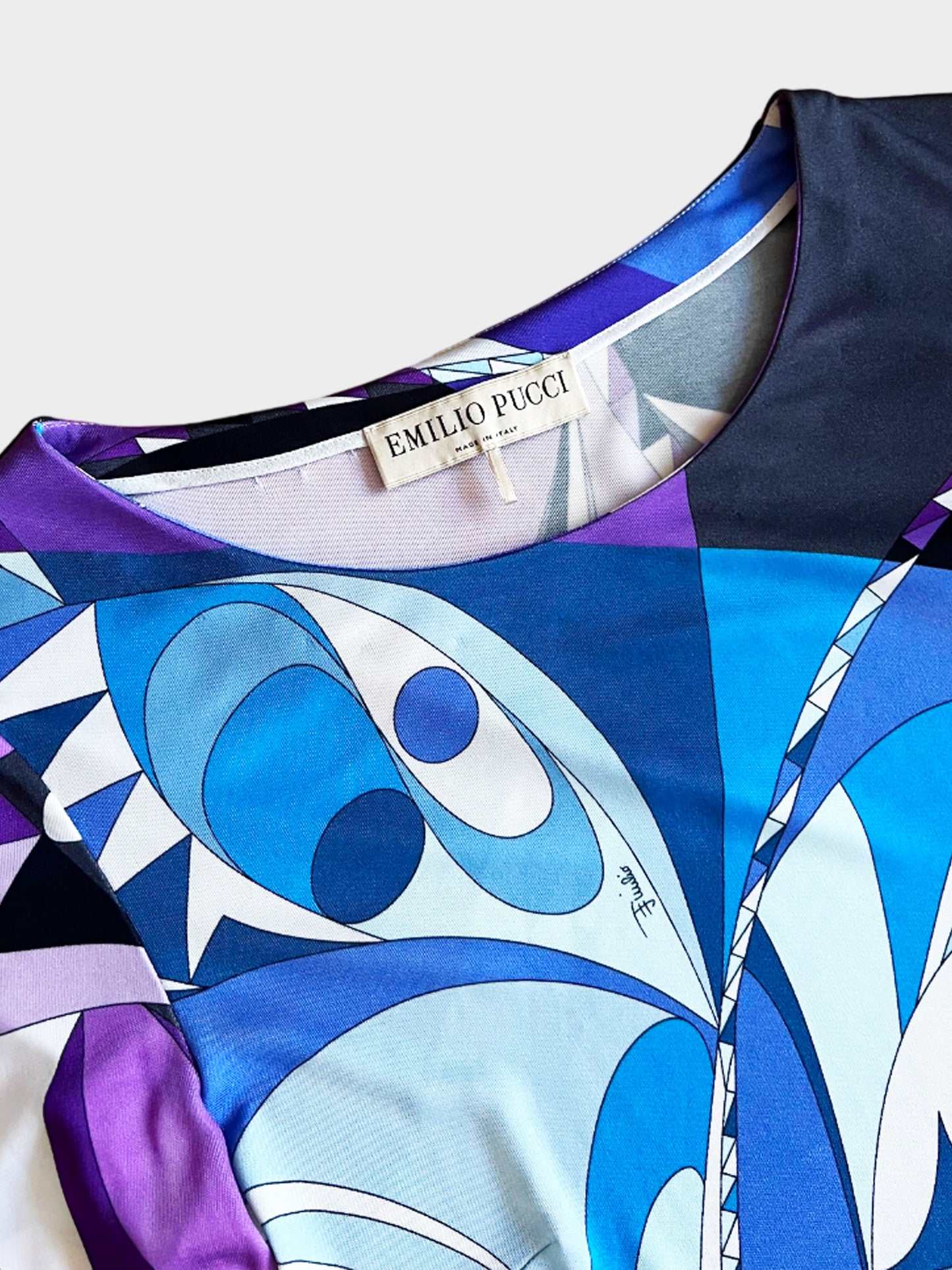 Emilio Pucci 2010s Blue and Purple Abstract and Geometric Print Dress