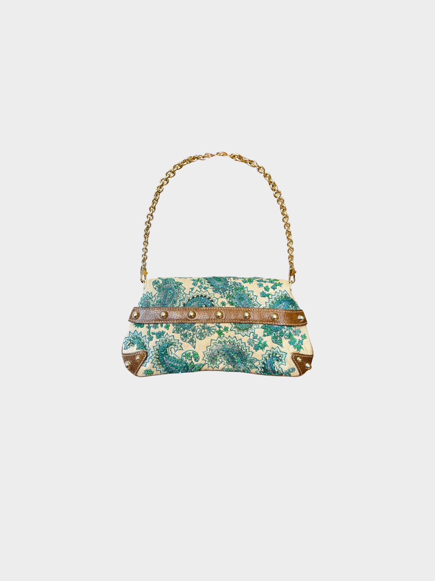 Gucci by Tom Ford 1995 Embroidered Paisley Canvas and Leather Bamboo Horsebit Bag