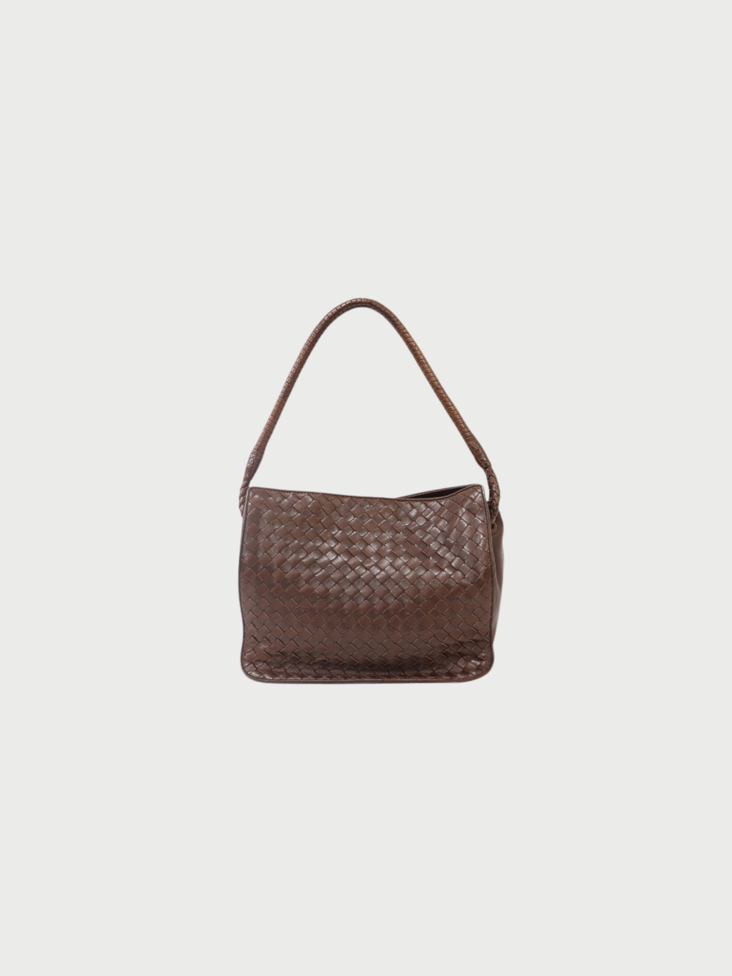Bottega Veneta 2000s Brown Leather Intrecciato One-Shoulder Bag