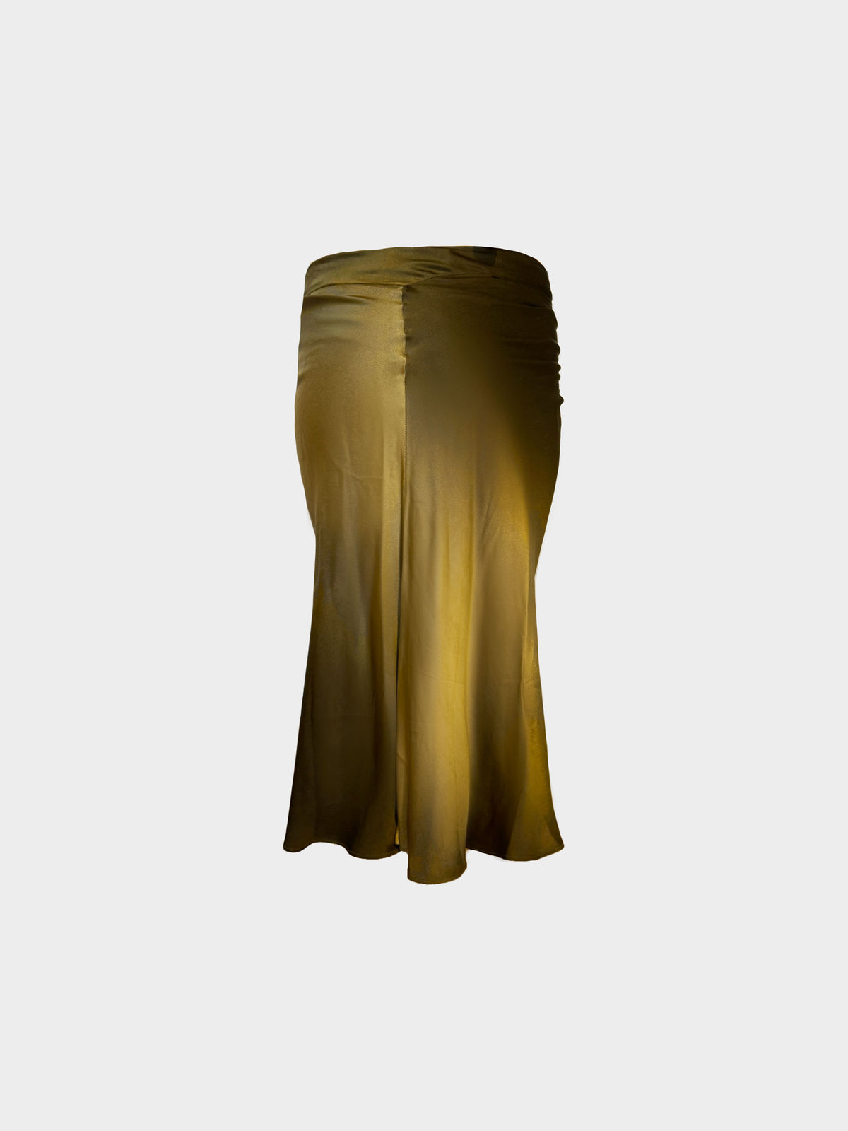 Roberto Cavalli 2000s Khaki Silk Gathered Style Skirt