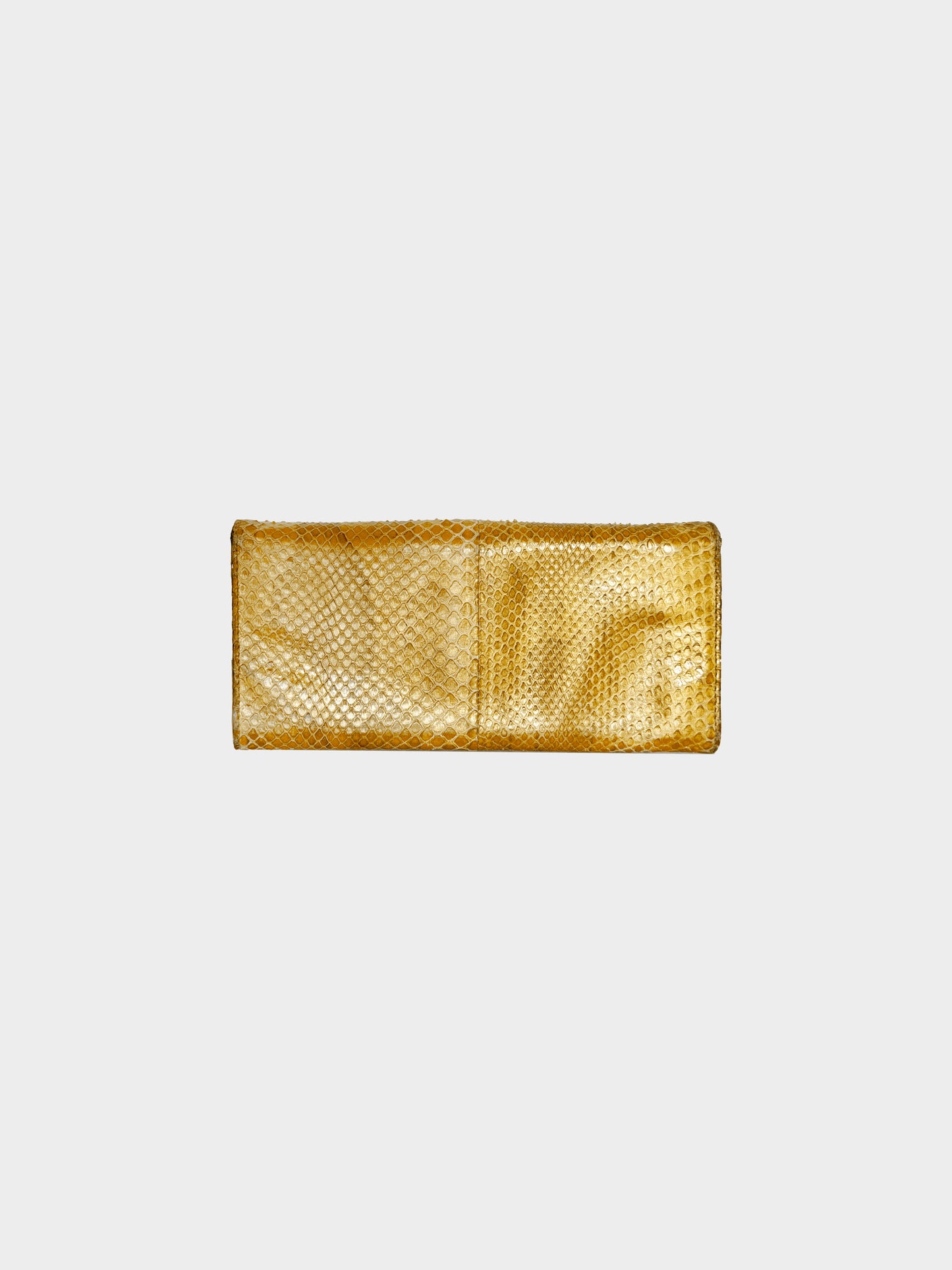 Prada 2000s Metallic Gold Python Leather Long Wallet