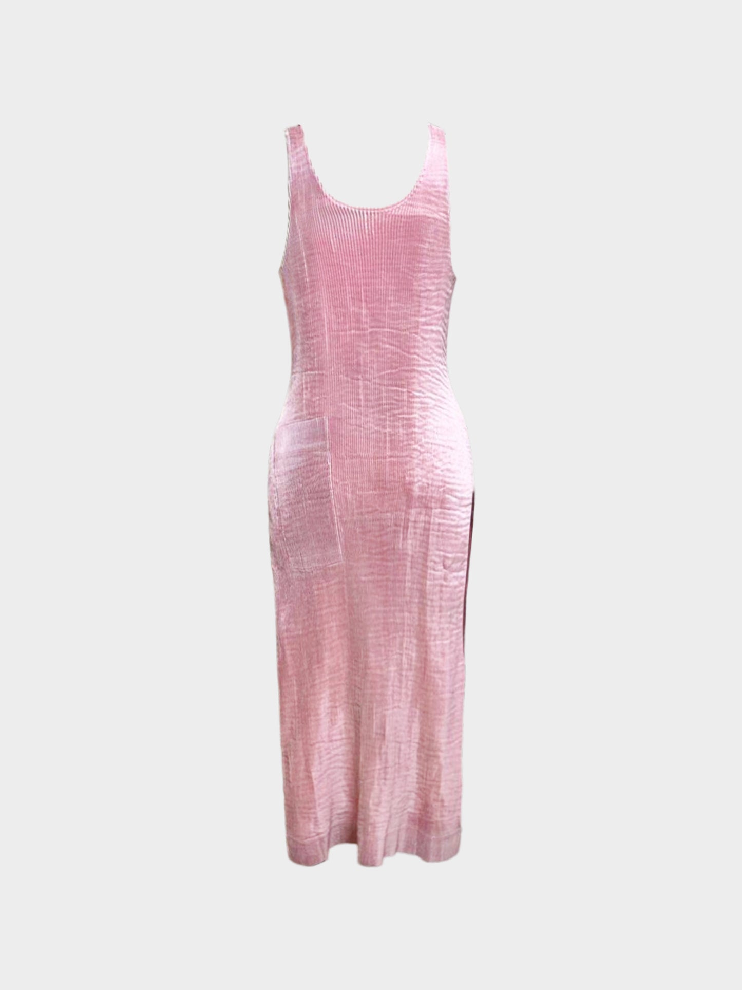 Issey Miyake 1990s Rare Pink Pleated Satin Silk Apron Dress