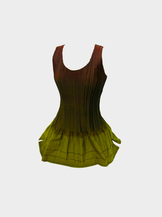 Issey Miyake FW 2017 Rare Fete Apoc Green and Brown Top and Jacket Set