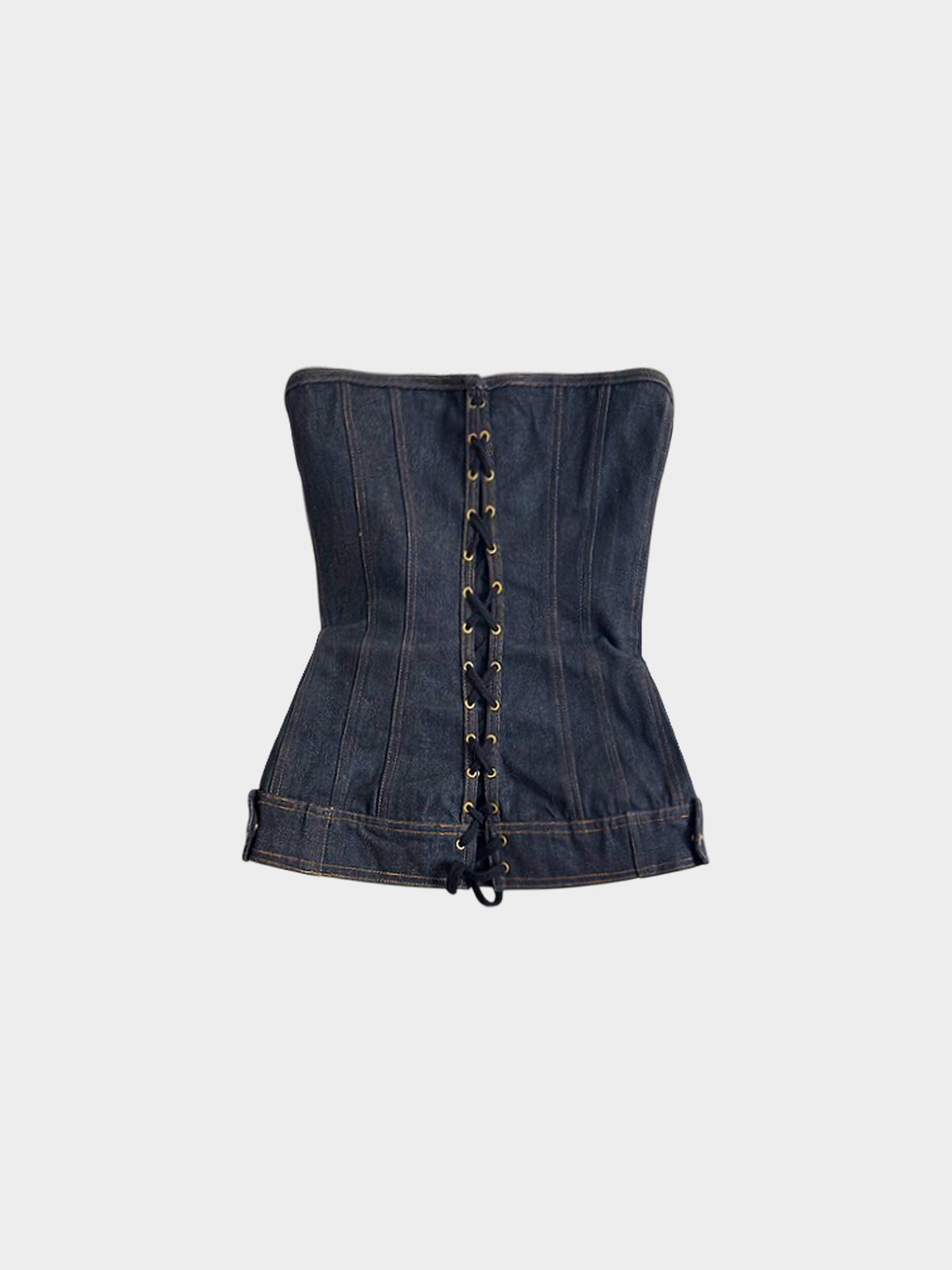 Jean Paul Gaultier 2000s Dark Blue Denim Button and Lace-up Corset