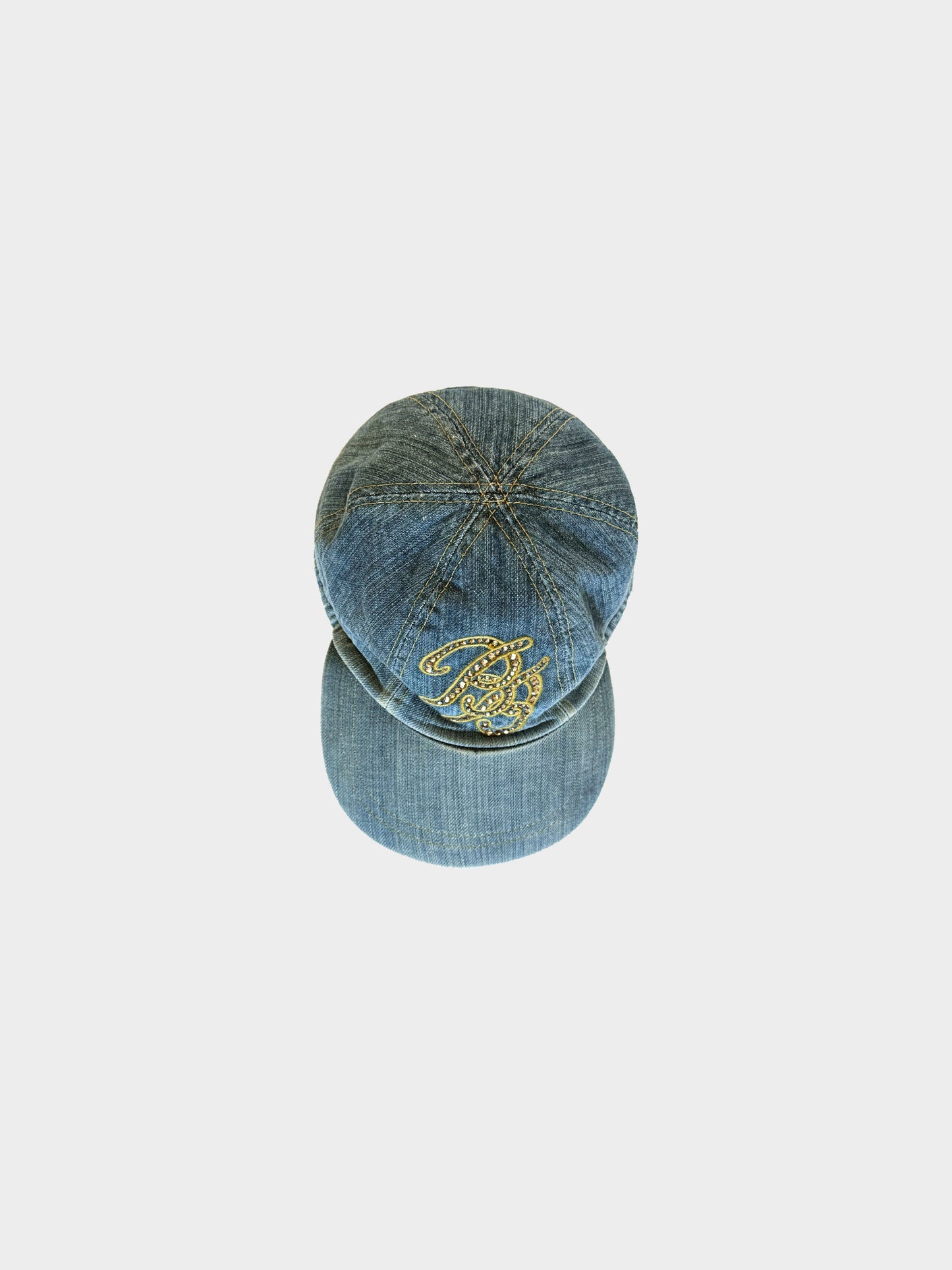 Blumarine 2000s Blue Denim Cap with Rhinestones
