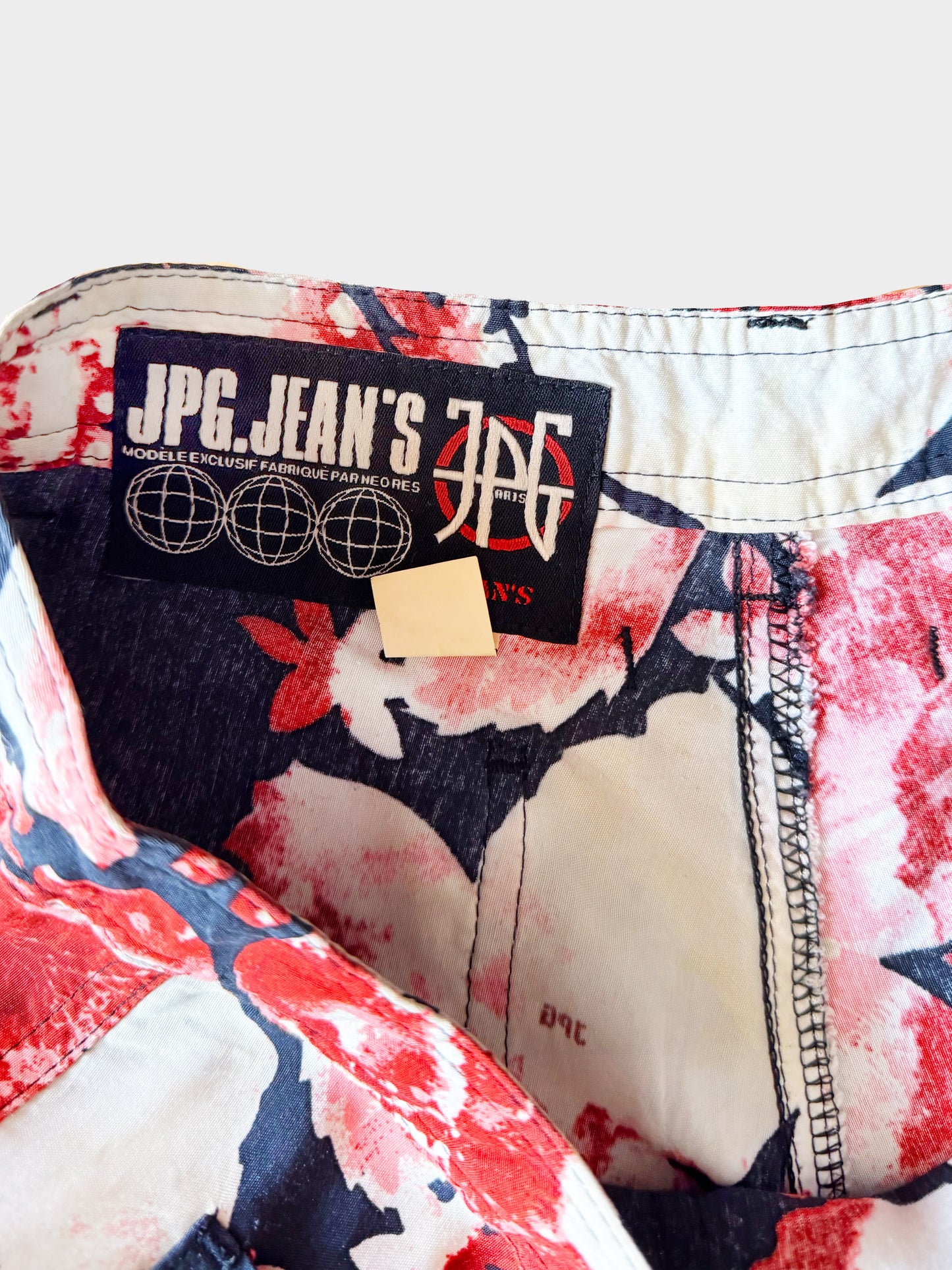 Jean Paul Gaultier 1990s Navy and Red Floral Printed Pants