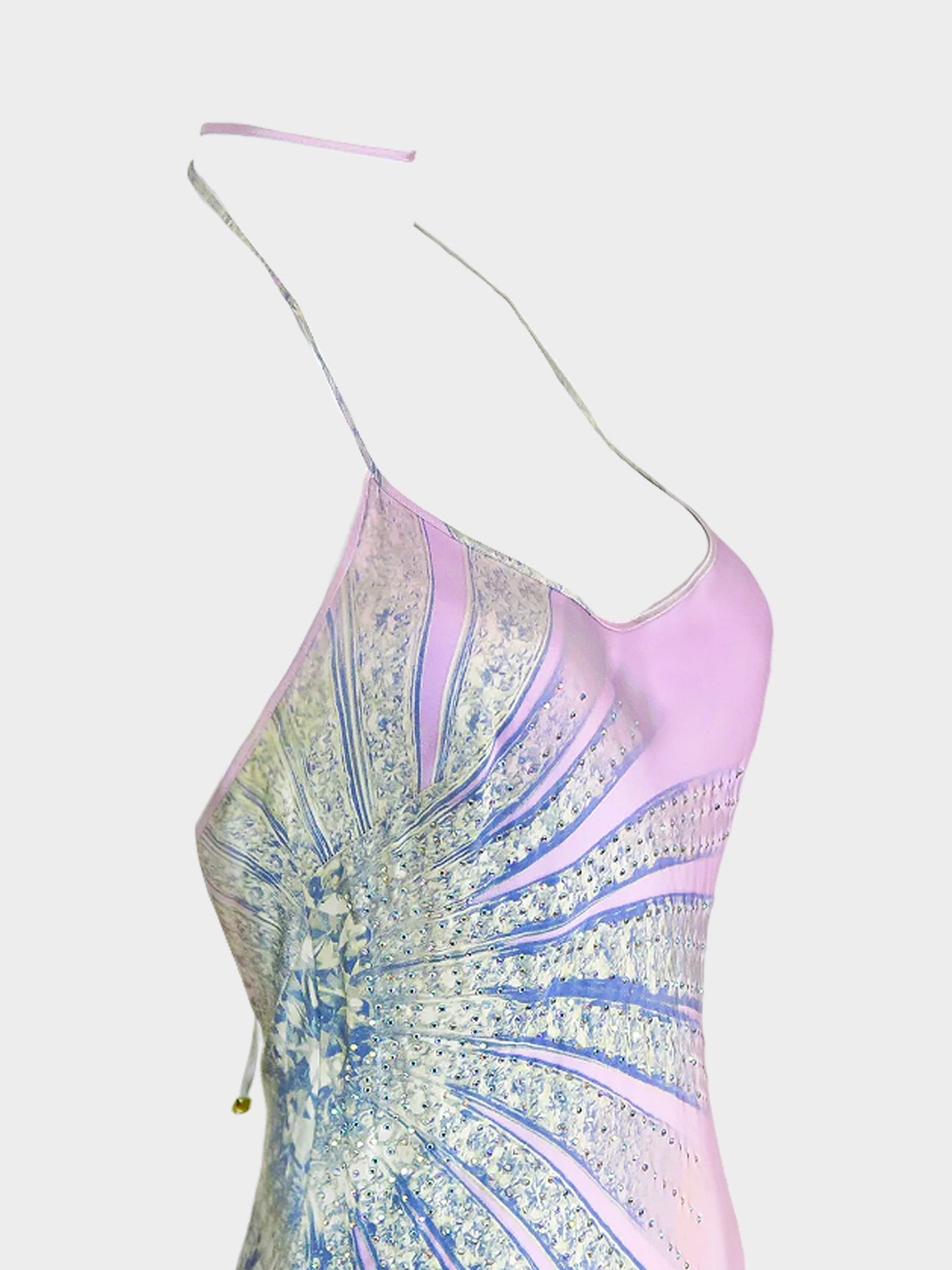 Roberto Cavalli SS 2000 Runway Lavender Pink Ombre Crystal Embellished Maxi Dress