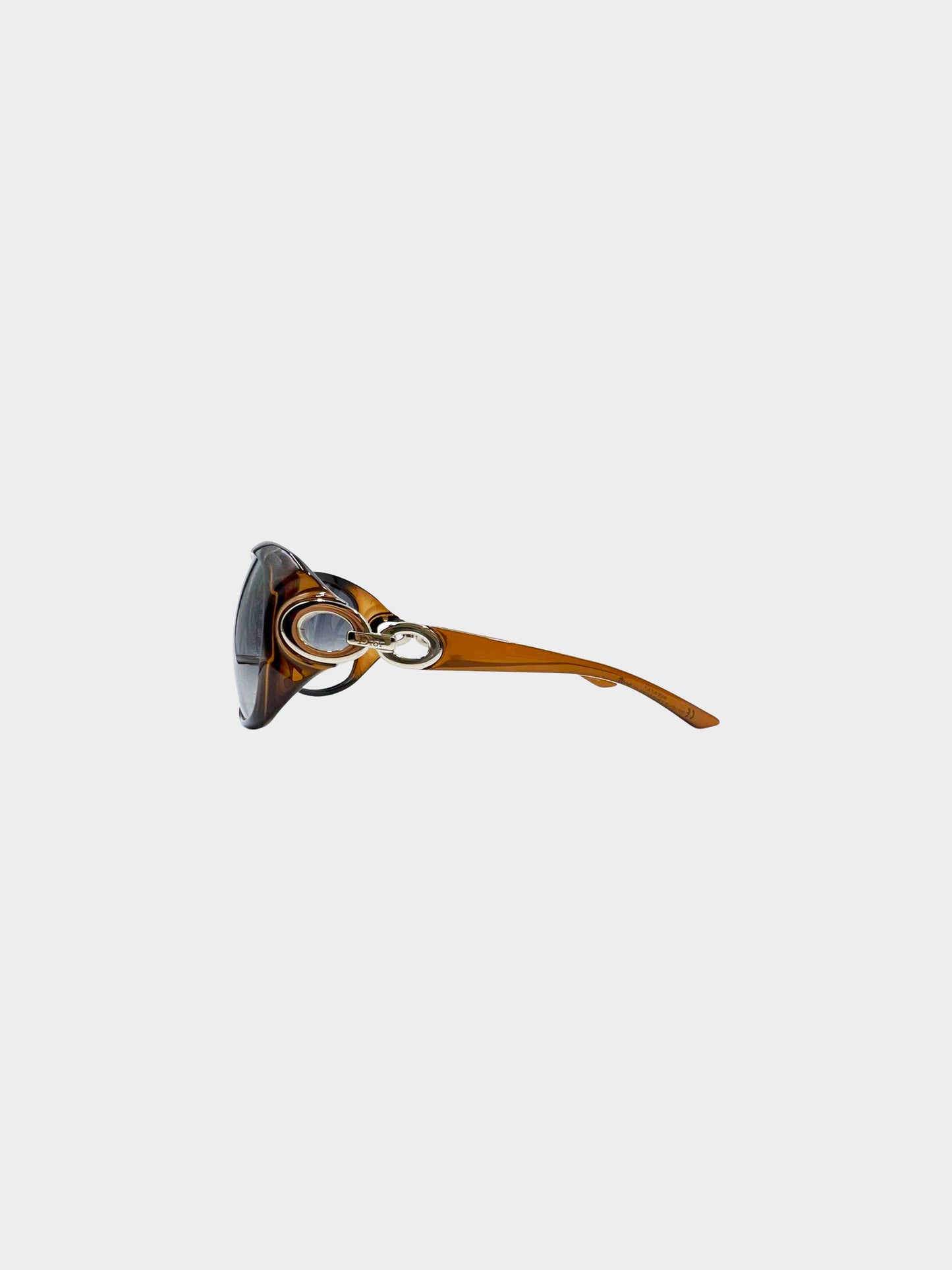 Christian Dior 2000s Brown Lady 1F/S Oversized Sunglasses