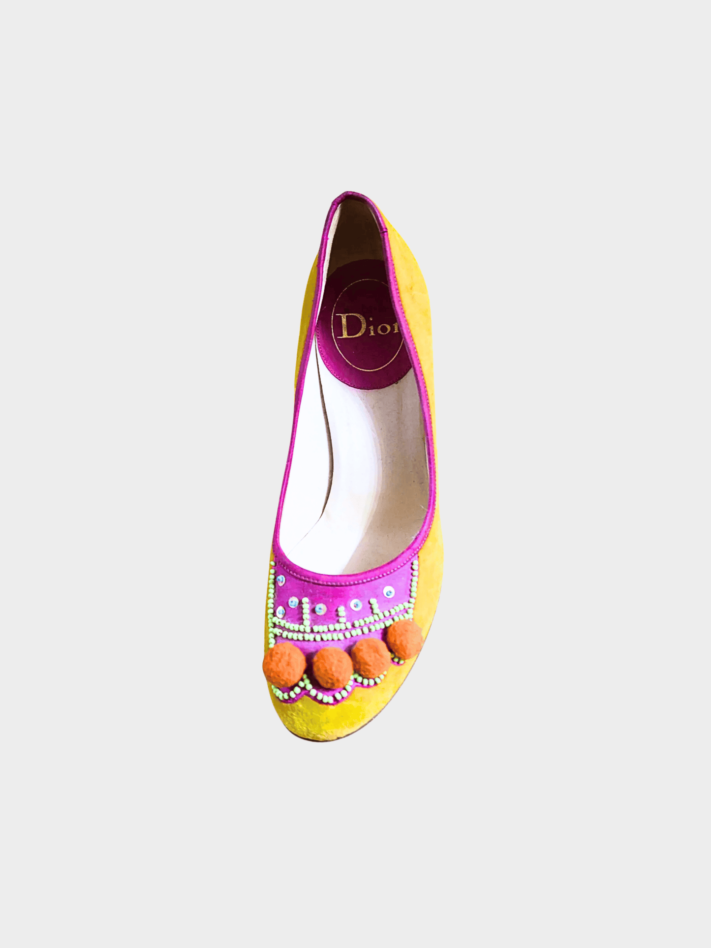 Christian Dior SS 2002 Pink and Yellow Pom Pom Heels