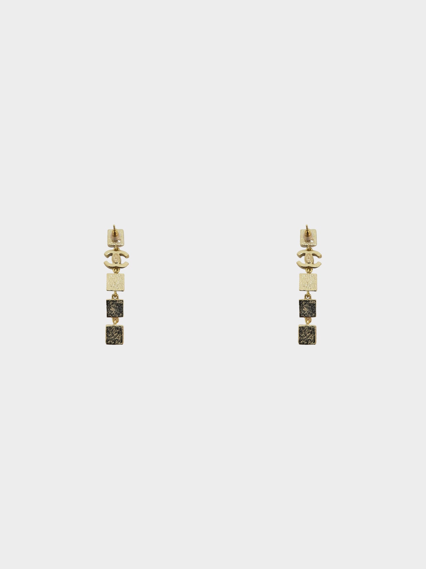 Chanel Spring 2024 Gold CC Square Rhinestone Drop Earrings