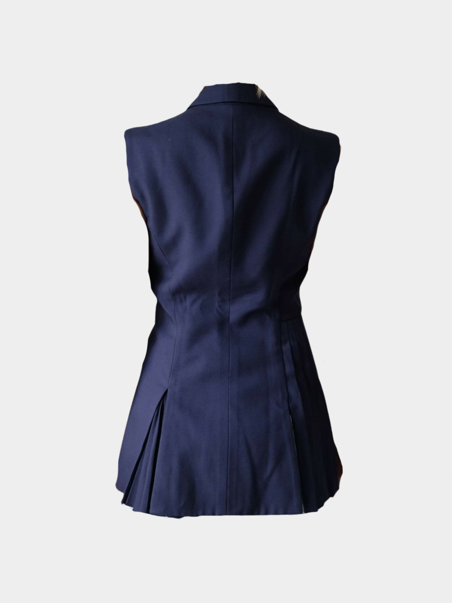 Christian Dior 2000s Navy Wool Sleeveless Side-Pleats Detail Jacket