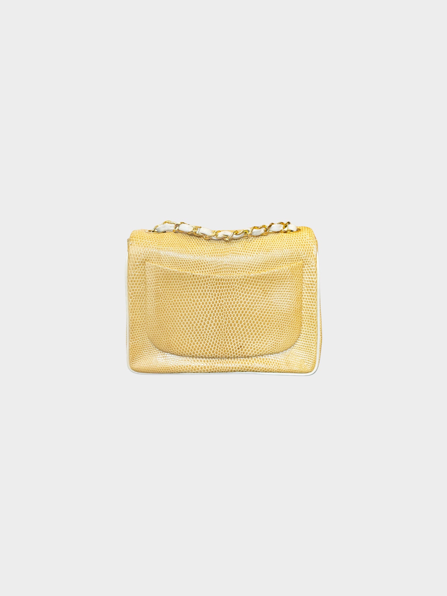 Chanel 1986-1988 Beige Lizard Leather Square Flap Bag
