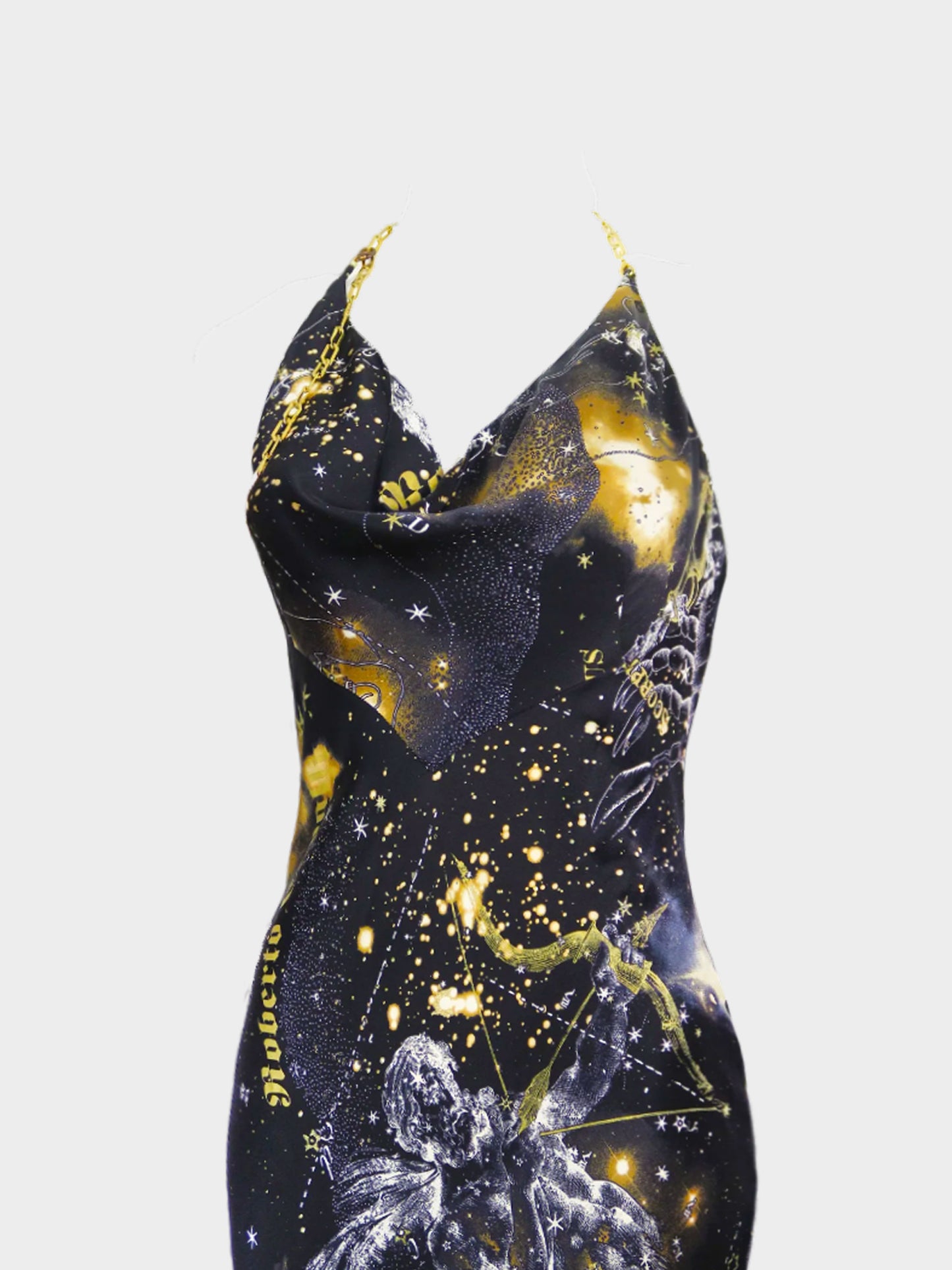 Roberto Cavalli FW 2003 Black Galaxy Print Silk Maxi Dress