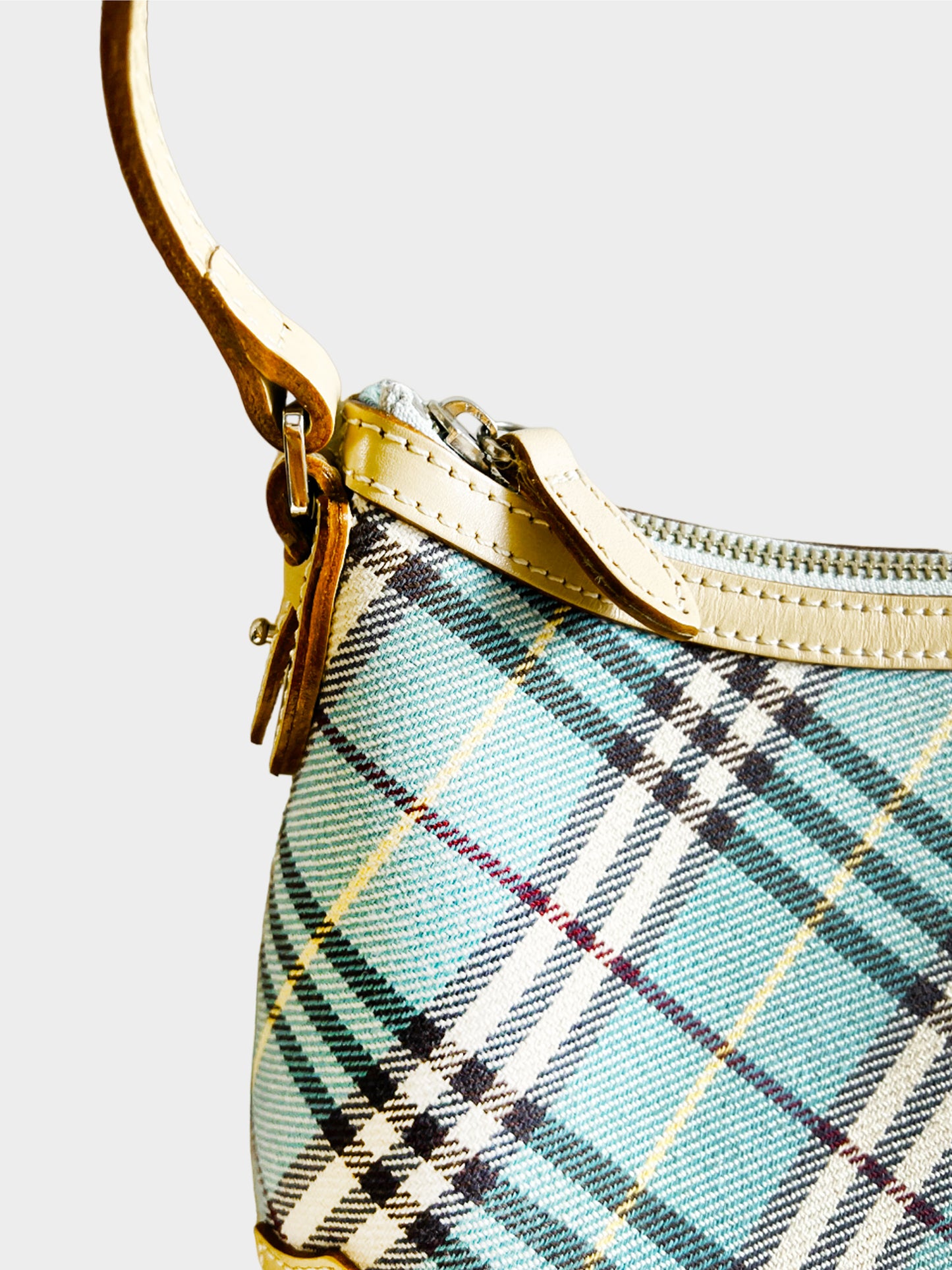 Burberry 2000s Light Blue and Beige Nova Check Nylon Bag