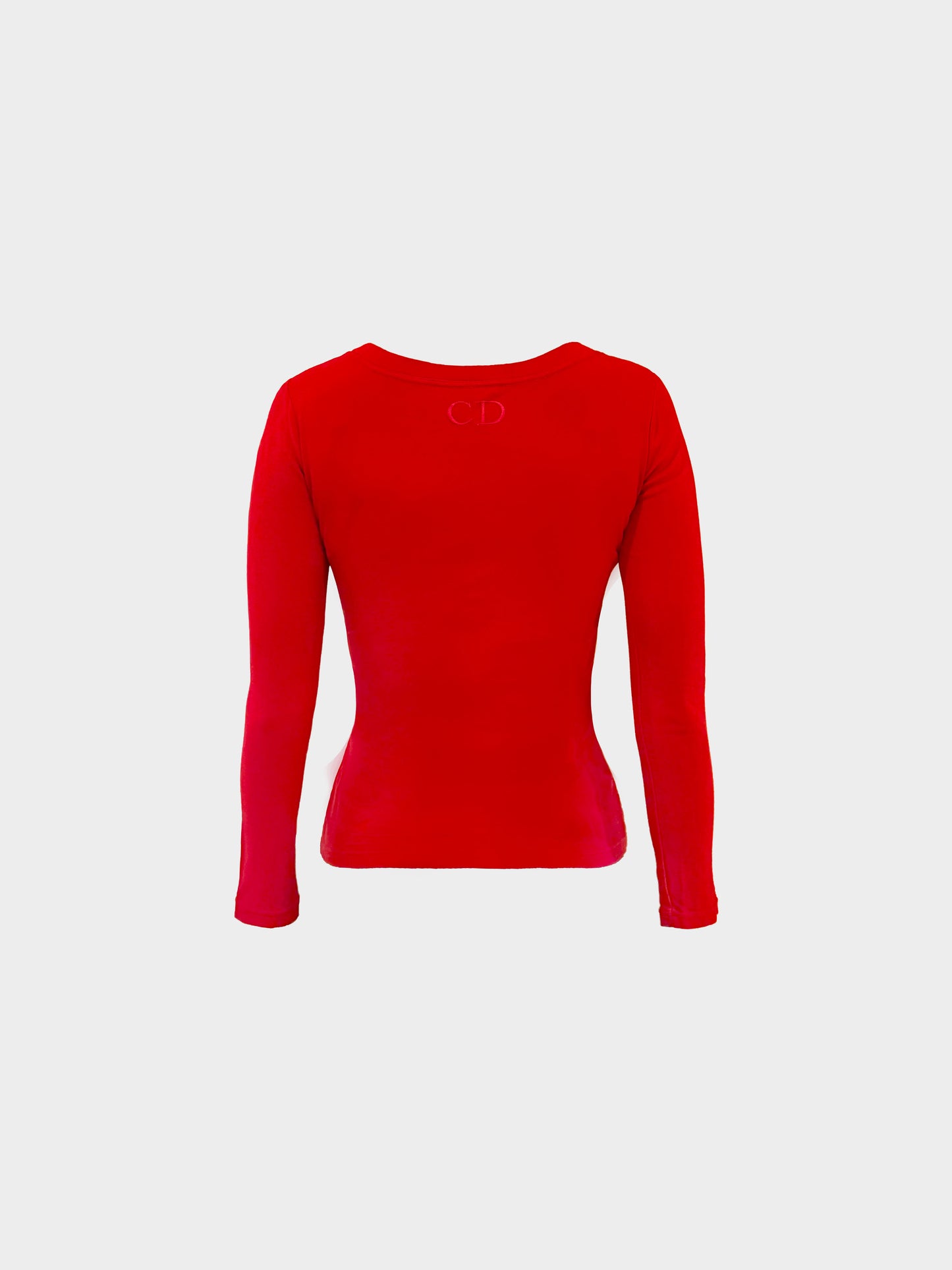 Christian Dior 2000s Red Fitted Long Sleeve Top