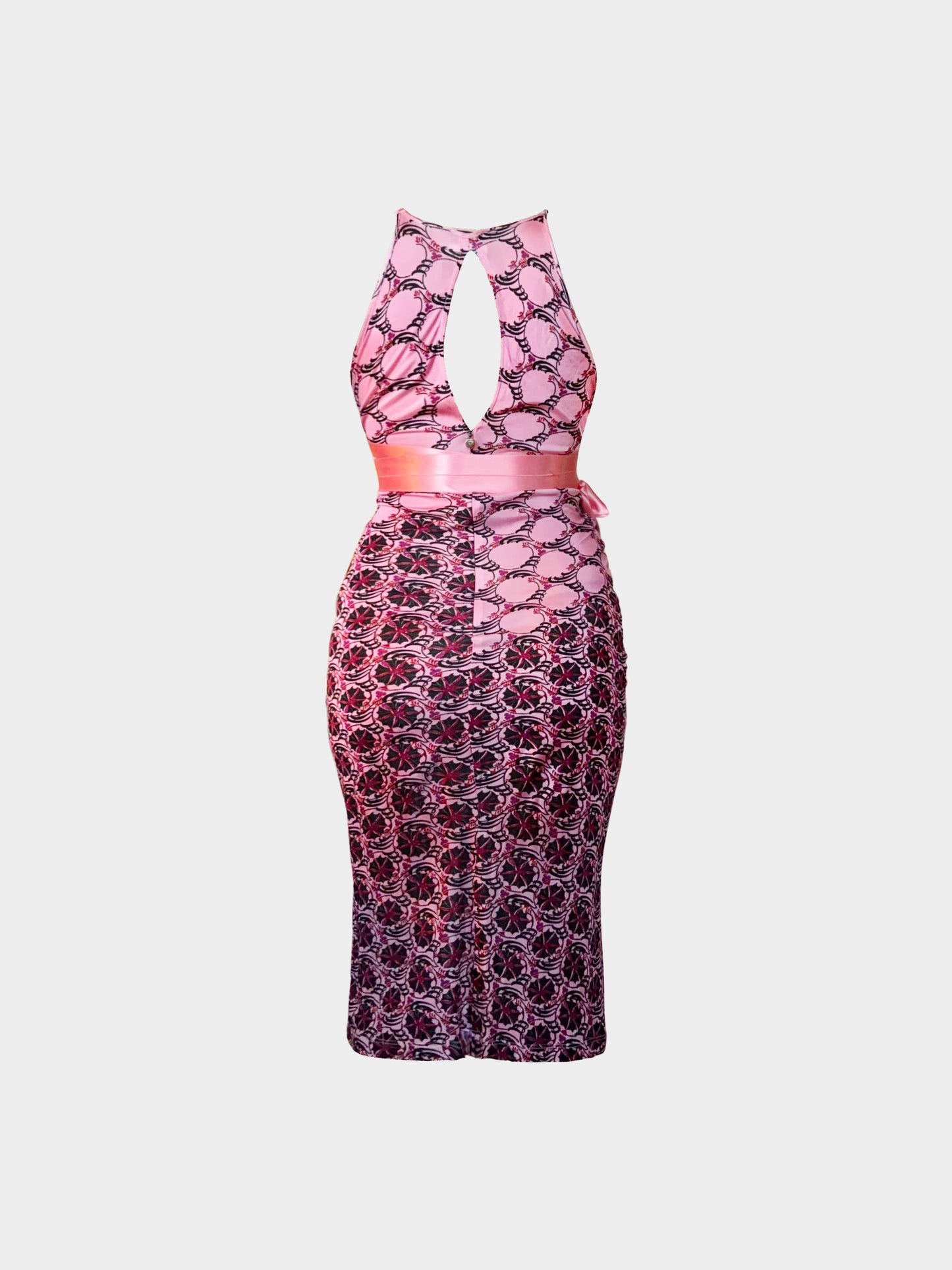 Roberto Cavalli 2000s Pink Abstract Floral Printed Knee-length Dress
