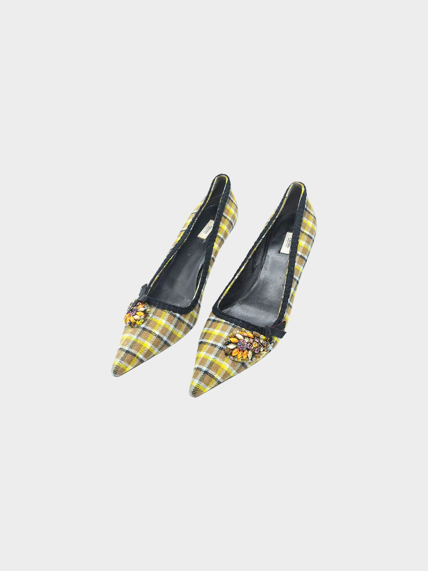 Prada Mid-2000s Green and Brown Prince of Wales Wool Pumps