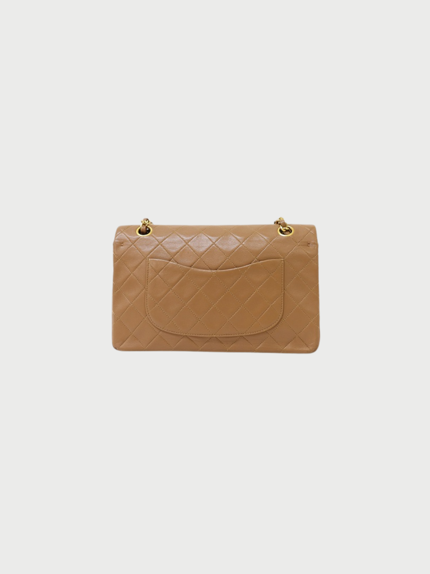 Chanel 1990-1991 Beige Leather Matelassé Double Flap Chain Shoulder Bag
