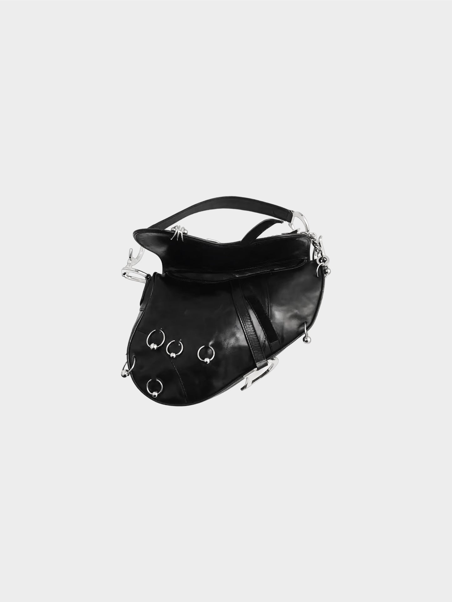 Christian Dior 2004 Black Calfskin Hardcore Pierced Saddle Bag