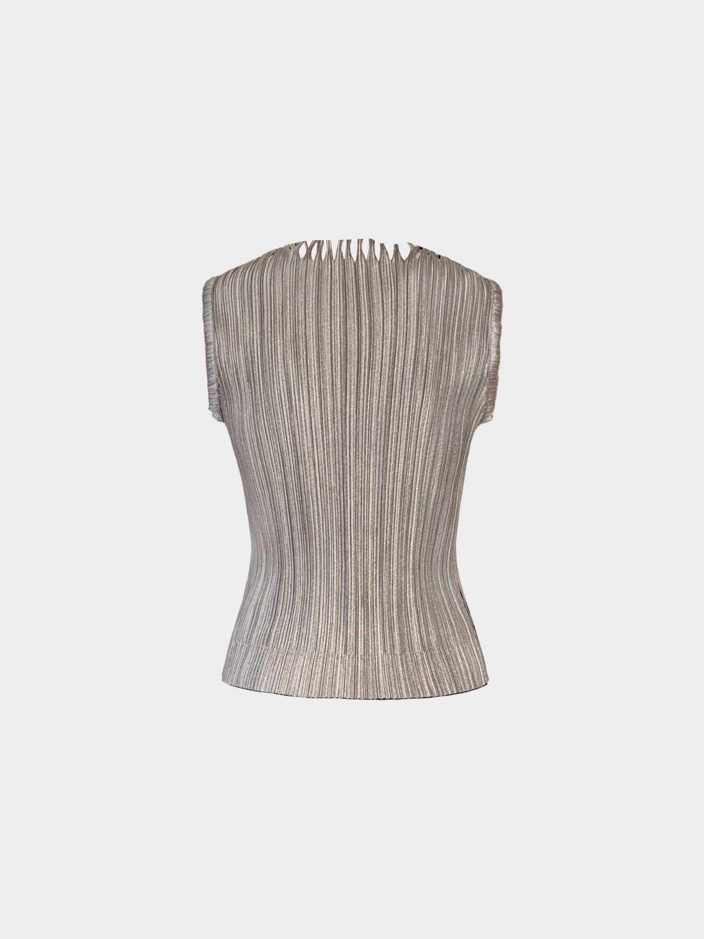 Issey Miyake Fete 2000s Grey High Neck Cut-out Pleated Sleeveless Top