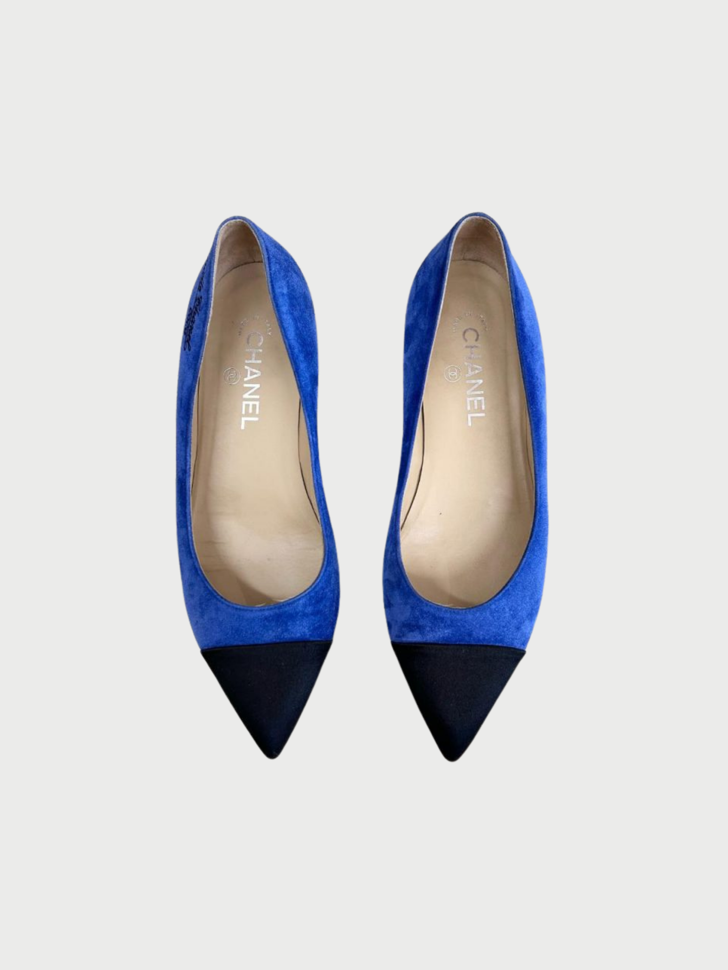 Chanel 2010s Indigo Suede Satin Cap Toe Flats