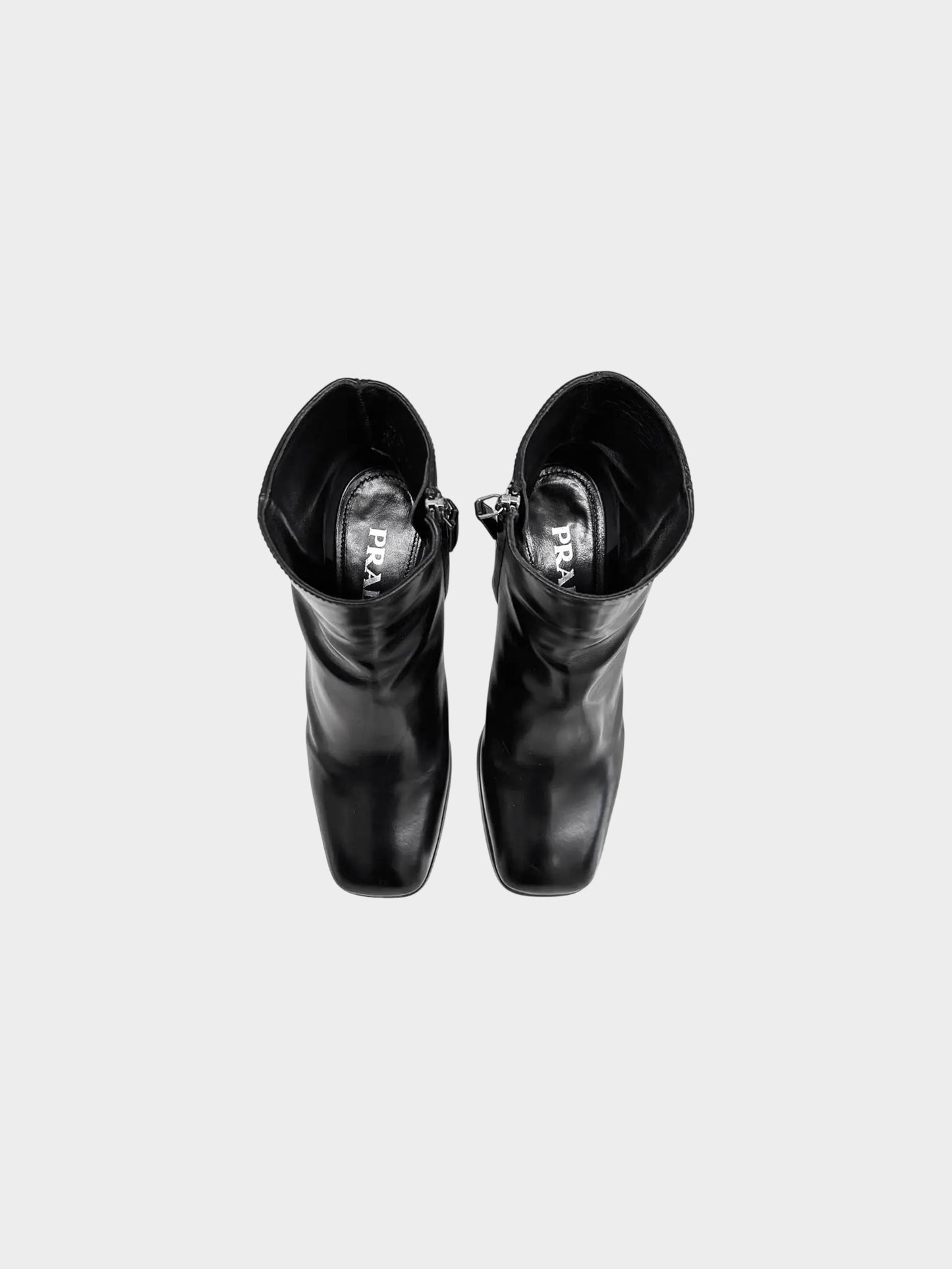 Prada Late 2010s Black Leather Square Toe Ankle Boots