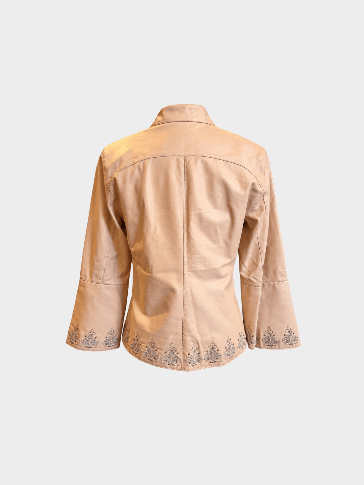 Roberto Cavalli 2000s Dusty Rose Embellished Nappa Leather Peplum Jacket